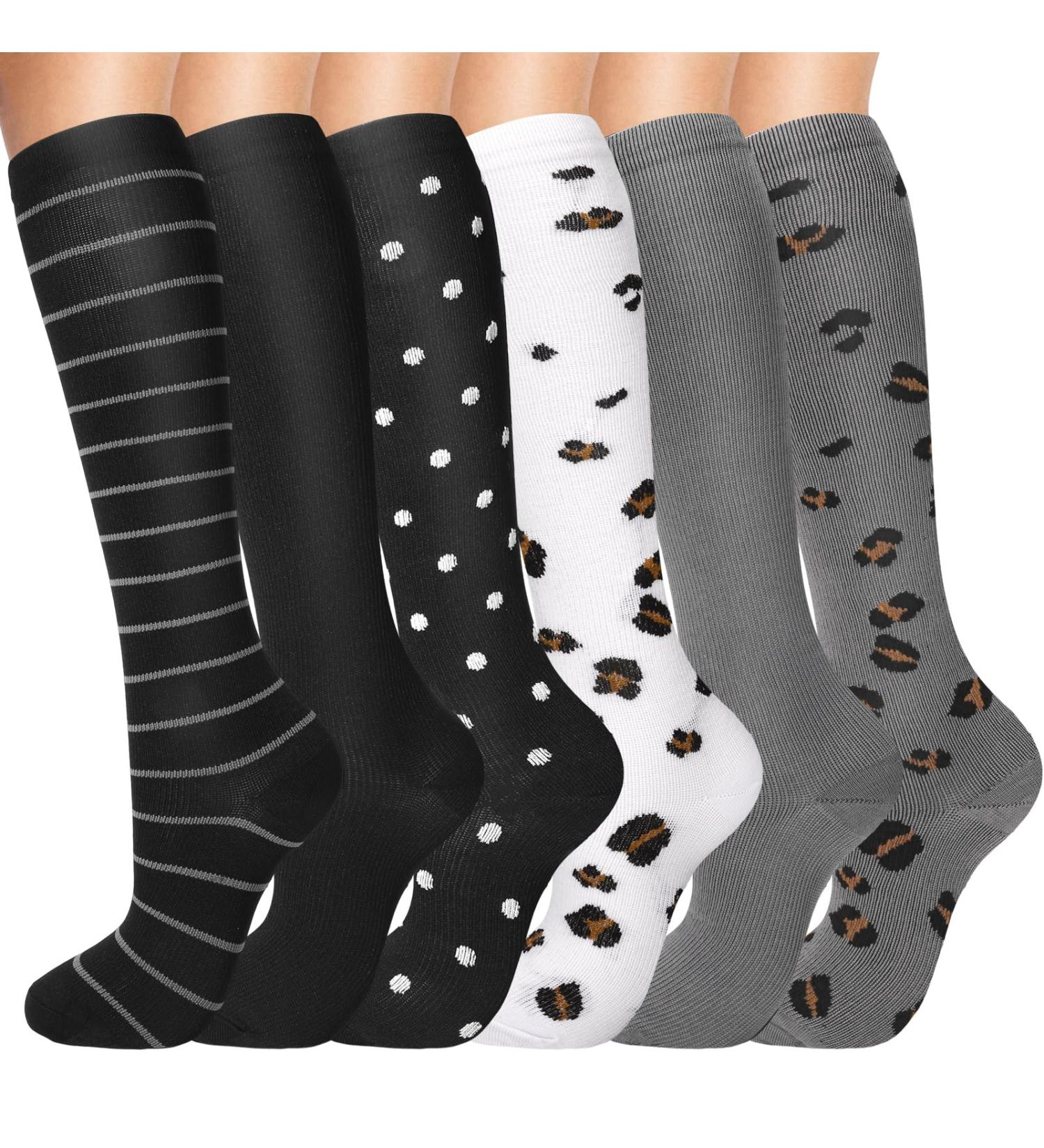 Patina Font Compression Stockings - 6 Pairs Support Socks for Men & Women | L-XL Knee-High Compression for Running & Travel - Multicolor - Buy Online on GoSupps.com
