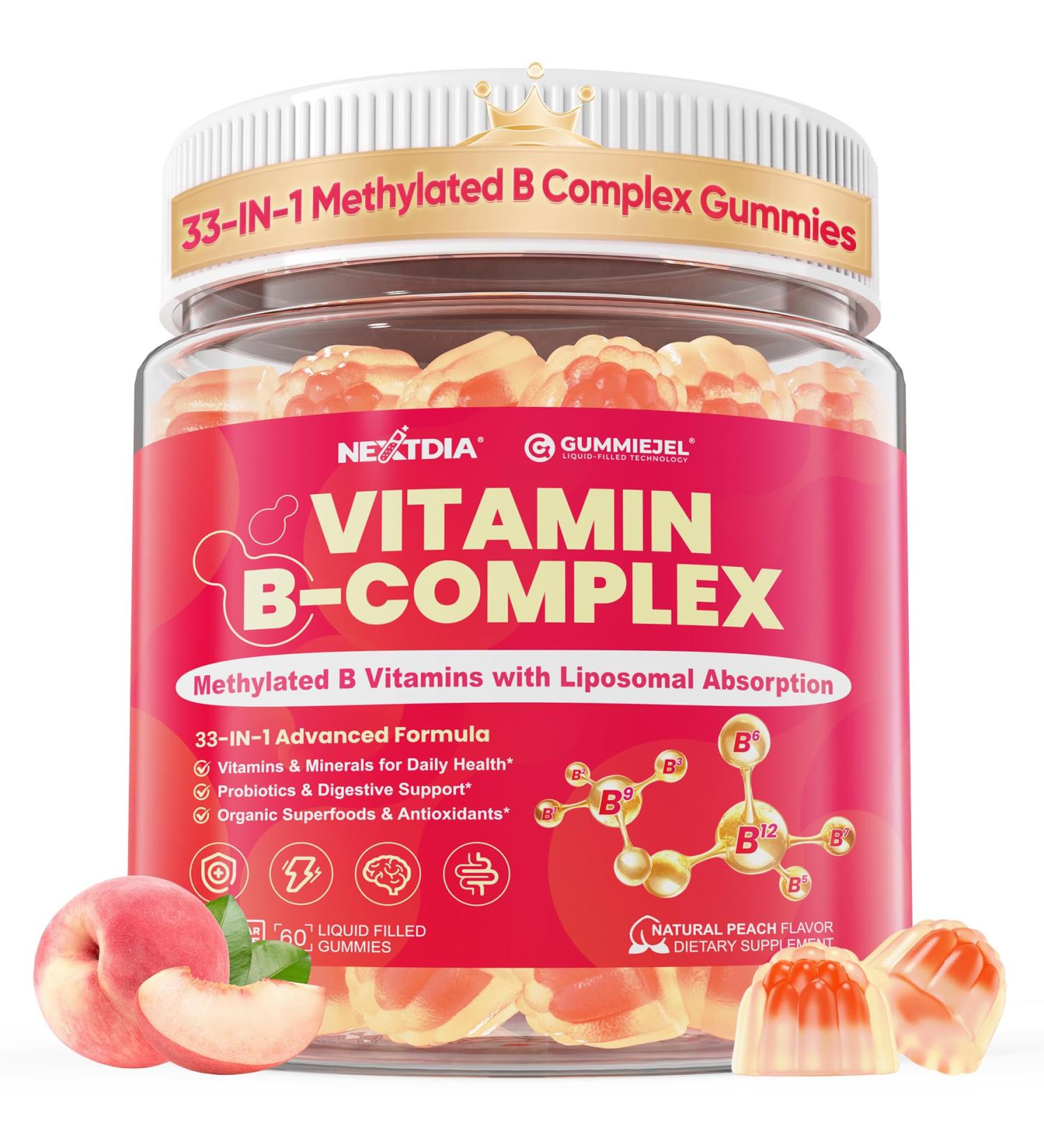 Methylated Vitamin B Complex Gummies for Women & Men Super All B Vitamins/ 2000mcg Methyl B12 & Methylfolate B1 B2 B3 B5 B6 B7 + Vitamin C Bacopa Turmeric Ashwagandha PS Sugar-free 60Ct - Buy Online on GoSupps.com