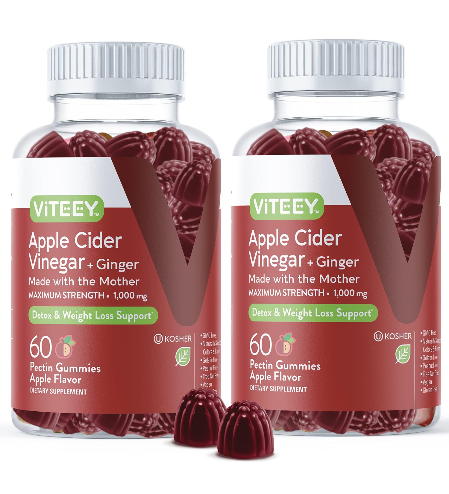 Apple Cider Vinegar Gummies 1000mg with Ginger - Immune Support, Detox, Weight Loss - 60 Count (2 Pack) - Buy Online on GoSupps.com
