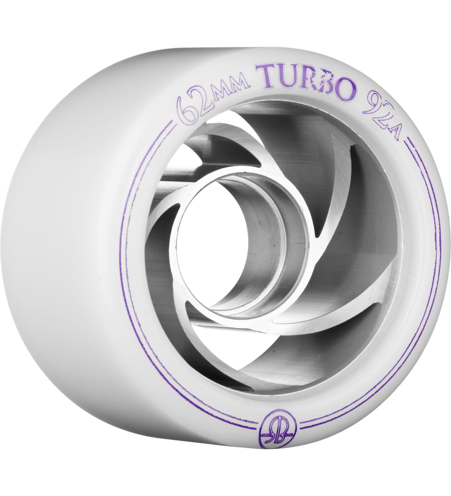 RollerBones Turbo 92A Speed/Derby Wheels with an Aluminum Hub (Set of 8) 62mm White