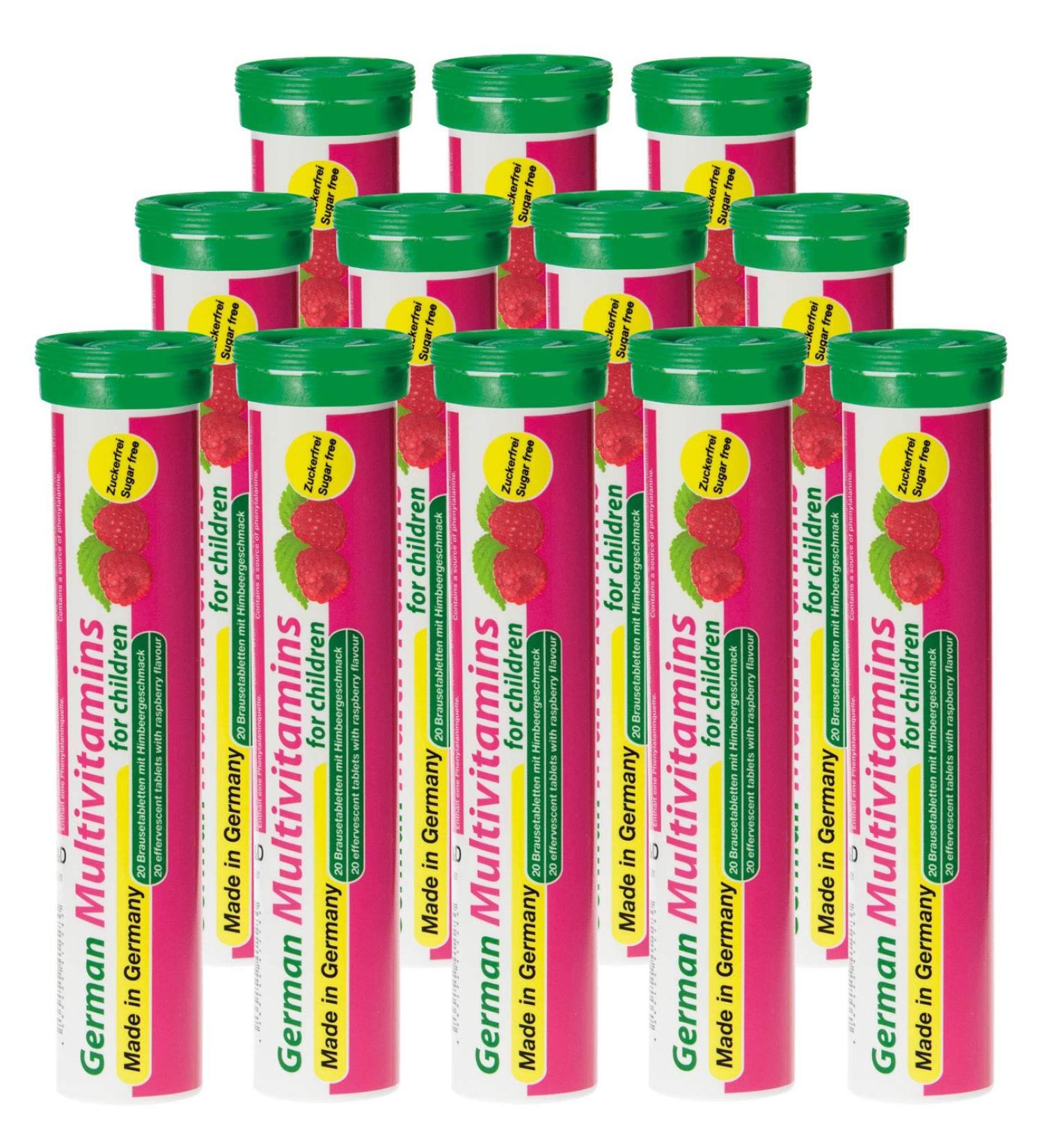 Buy German Multivitamin Effervescent Tablets for Children - Sweet Raspberry Flavor | 12x20 pcs | Vitamin C E B1 B2 B6 B12 | T&D Pharma - Buy Online on GoSupps.com