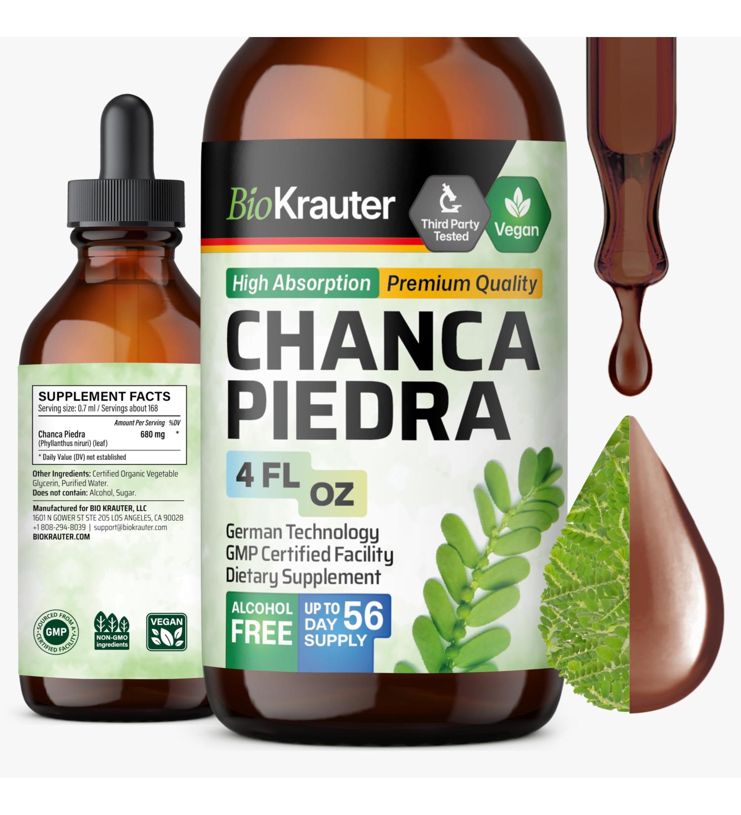 BIO KRAUTER Chanca Piedra Tincture - Natural Kidney Health Support Liquid - Chanca Piedra Stone Breaker & Gallbladder Cleanse Formula - Vegan Alcohol & Sugar Free Drops - 4 oz 4 Fl Oz (Pack of 1) - Buy Online on GoSupps.com