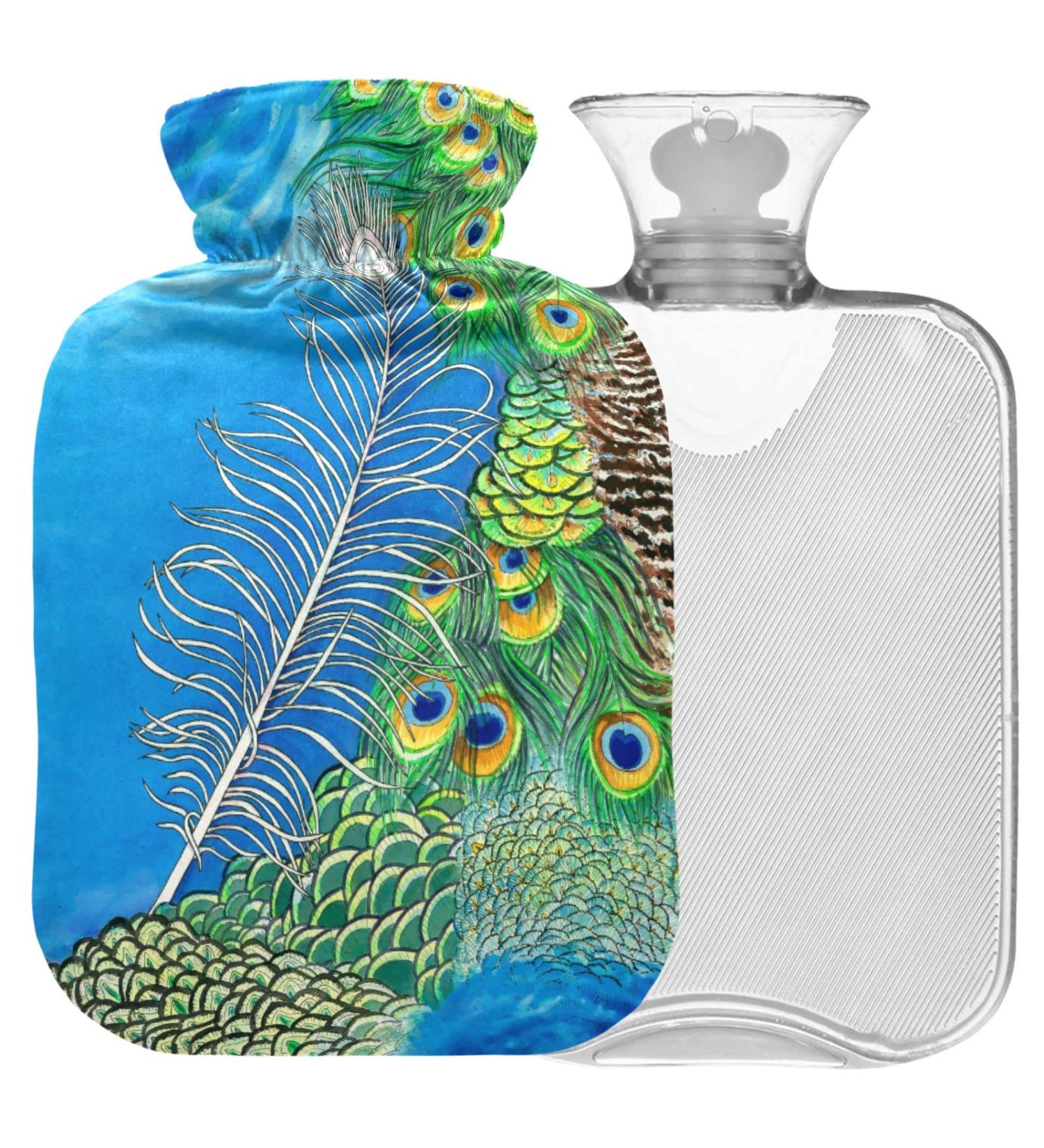 Naanle 2L Transparent Hot Water Bottle - Large Pfauenfedern Design for Heat & Cold Therapy | Ideal for Pain Relief & Comfort - Buy Online on GoSupps.com