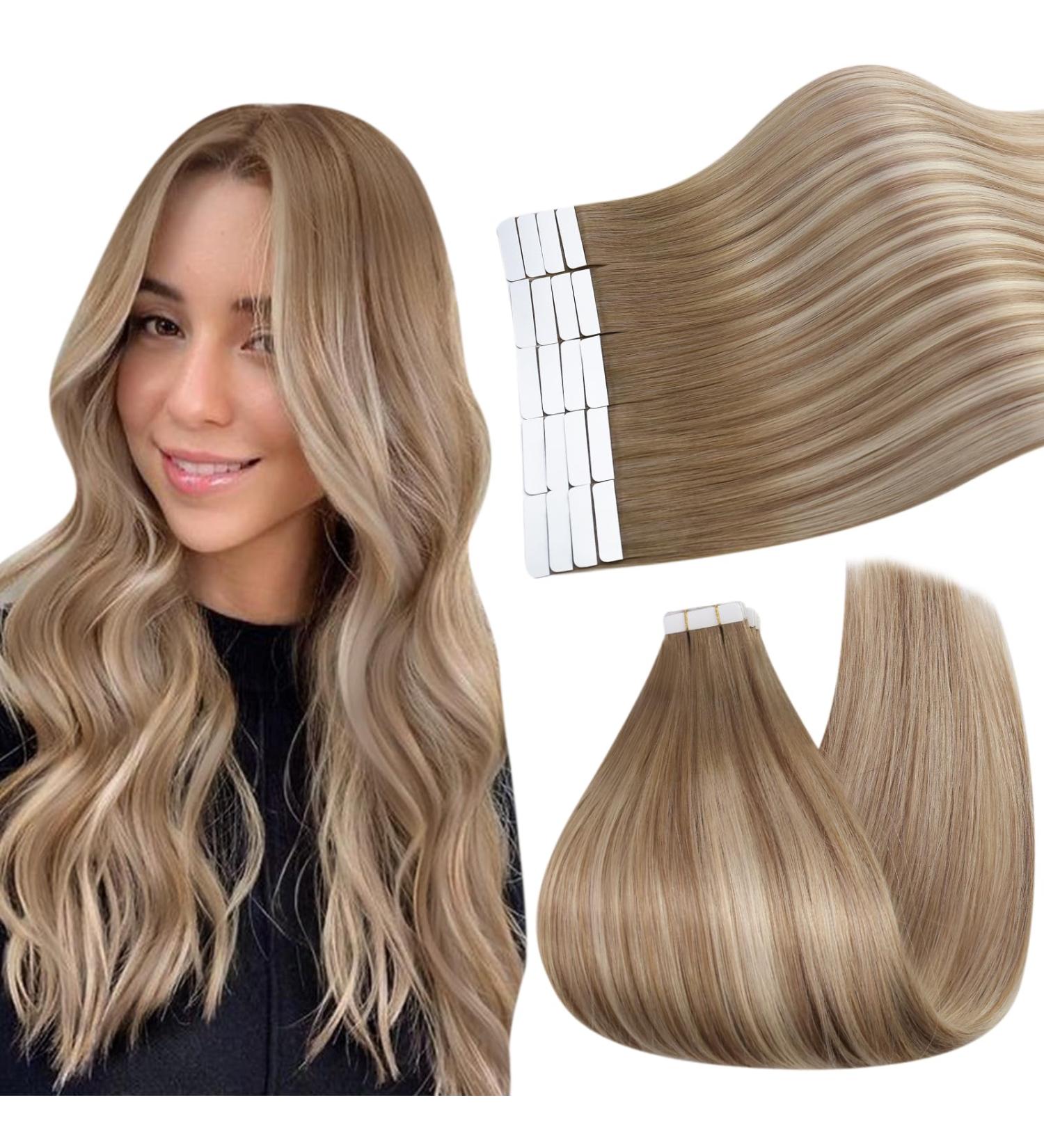 Ugeat Balayage Blonde Tape-In Extensions | 20 Pieces Real Remy Hair | Light Brown #9A/60 - 40 cm (50g) - Buy Online on GoSupps.com