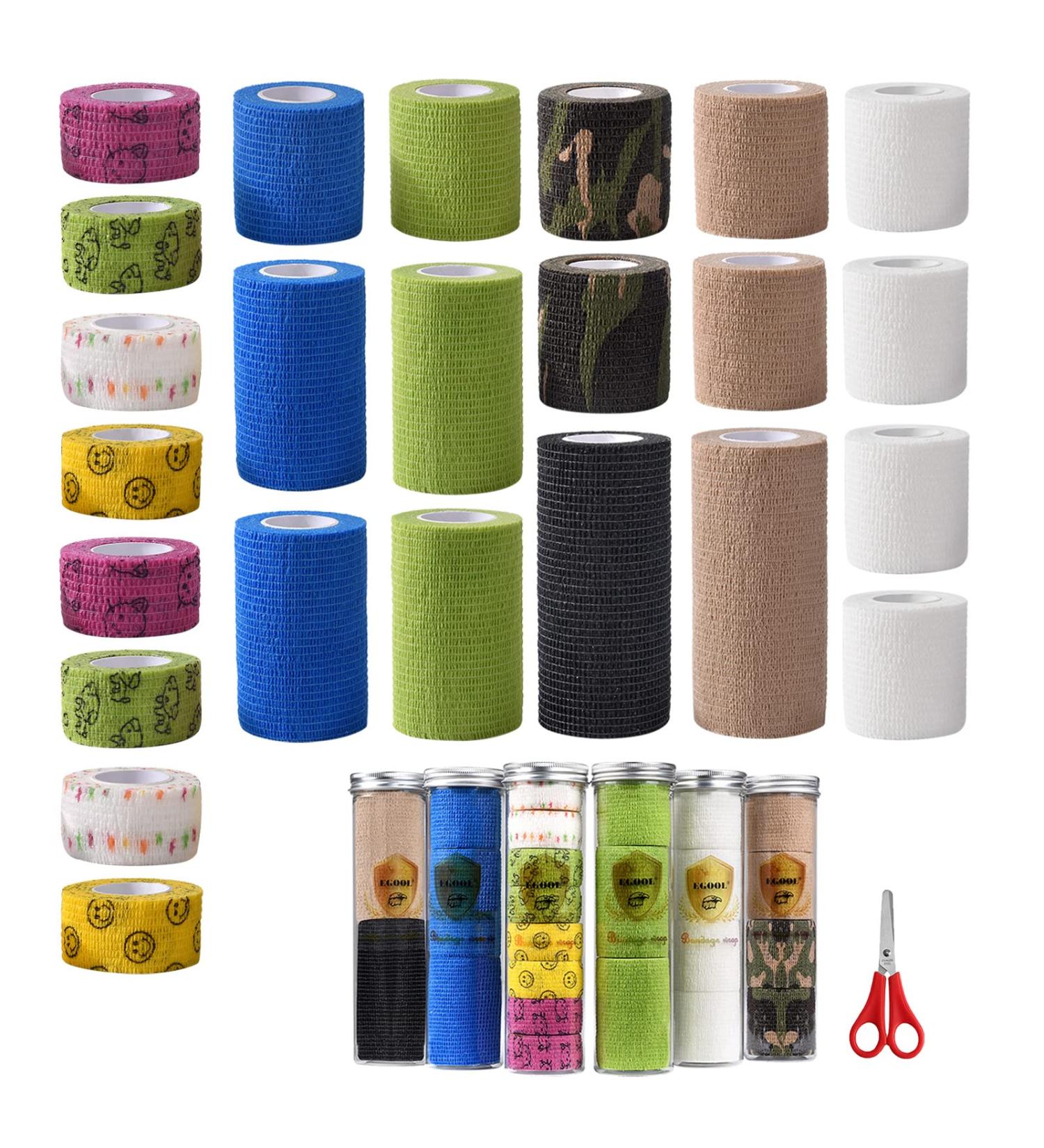 Elastic Cohesive Bandages - 24 Rolls X 5 Yards Self Adhesive Wrap for First Aid & Vet Use | Colorful & Versatile - Buy Online on GoSupps.com
