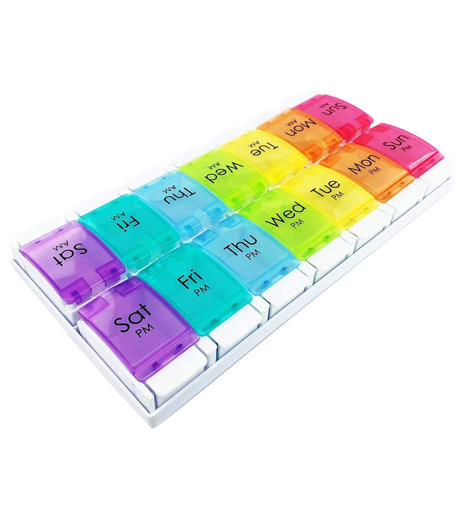 JFA Weekly Pill Box Organizer for Medicines & Vitamins | 7-Day Reminder, 2 Compartments per Day, Multicolor | 1 Count - Buy Online on GoSupps.com