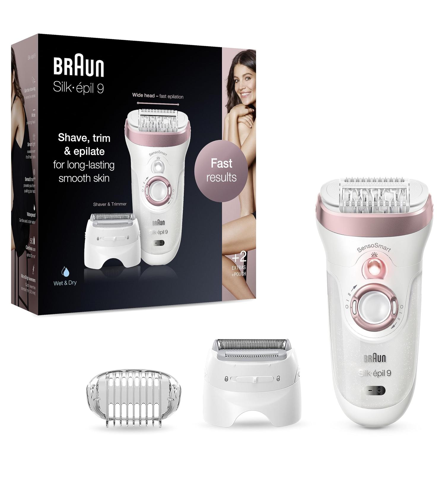 Braun Silk- pil 9 Women s Epilator - Long-Lasting Hair Removal with Trimmer Razor Attachments & Massage - 9-730 White/Rose Gold - International Shipping Available - Buy Online on GoSupps.com