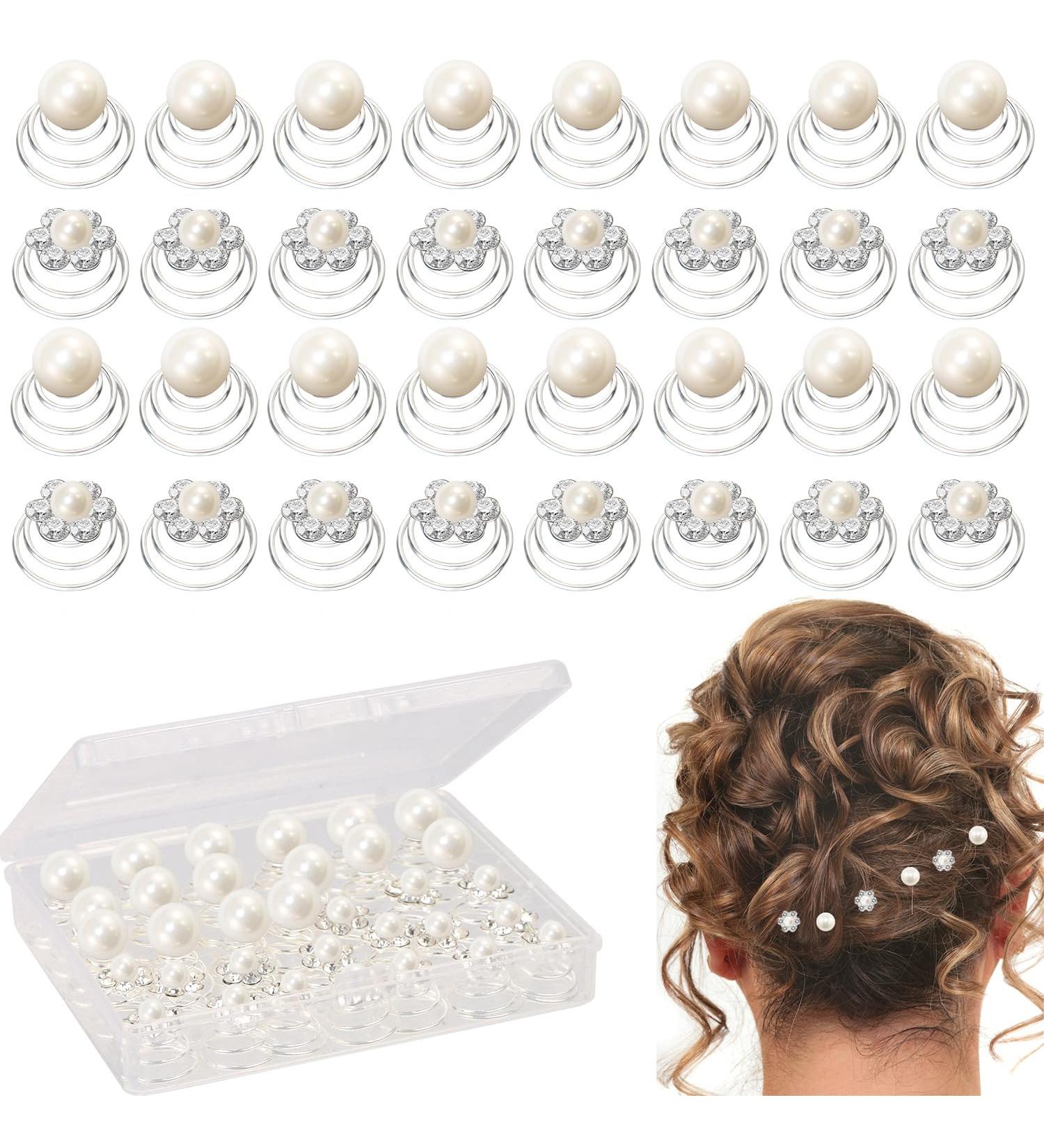 40 Pieces Brides Spiral Hair Pins UHOMENY Hair Pins for Bridal Silver Pearl Hair Pins Crystal Rhinestones Swirl Hair Pins Wedding Hair Accessories with Box for Women Girls Wedding Bridal Party - Buy Online on GoSupps.com