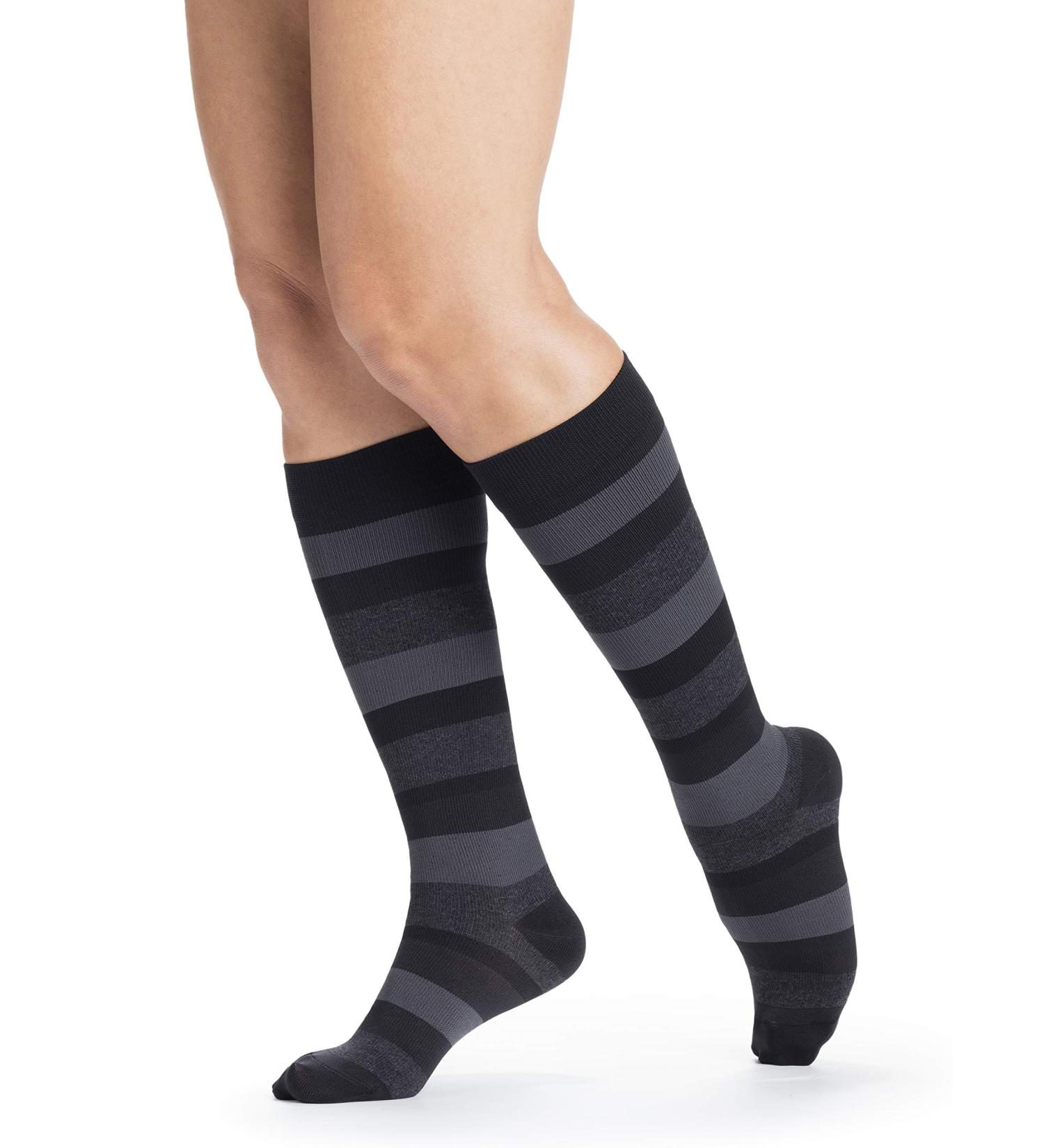 Buy Sigvaris Women s Microfiber Patterns 830 Closed Toe Calf-High Socks 20-30mmHg - Onyx Stripe - Large Short | International Shipping Available - Buy Online on GoSupps.com