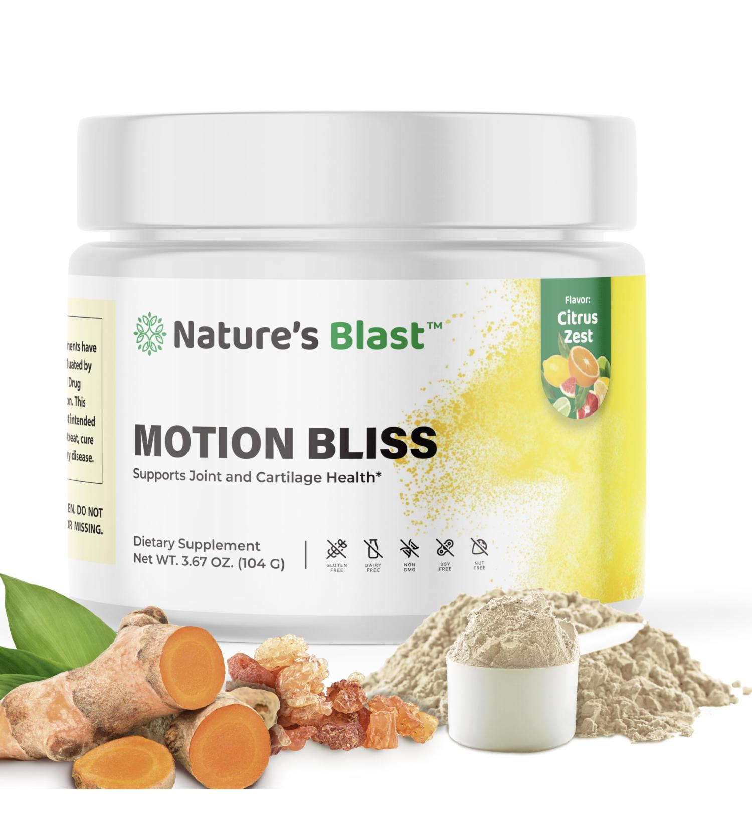 NATURES BLAST Motion Bliss Joint Supplements for Men & Women - Joint Health Support - with NEM Calcium Boswellia Serrata Extract Collagen & More - 3.67 Oz - 30 Servings - Citrus Zest Flavor - Buy Online on GoSupps.com