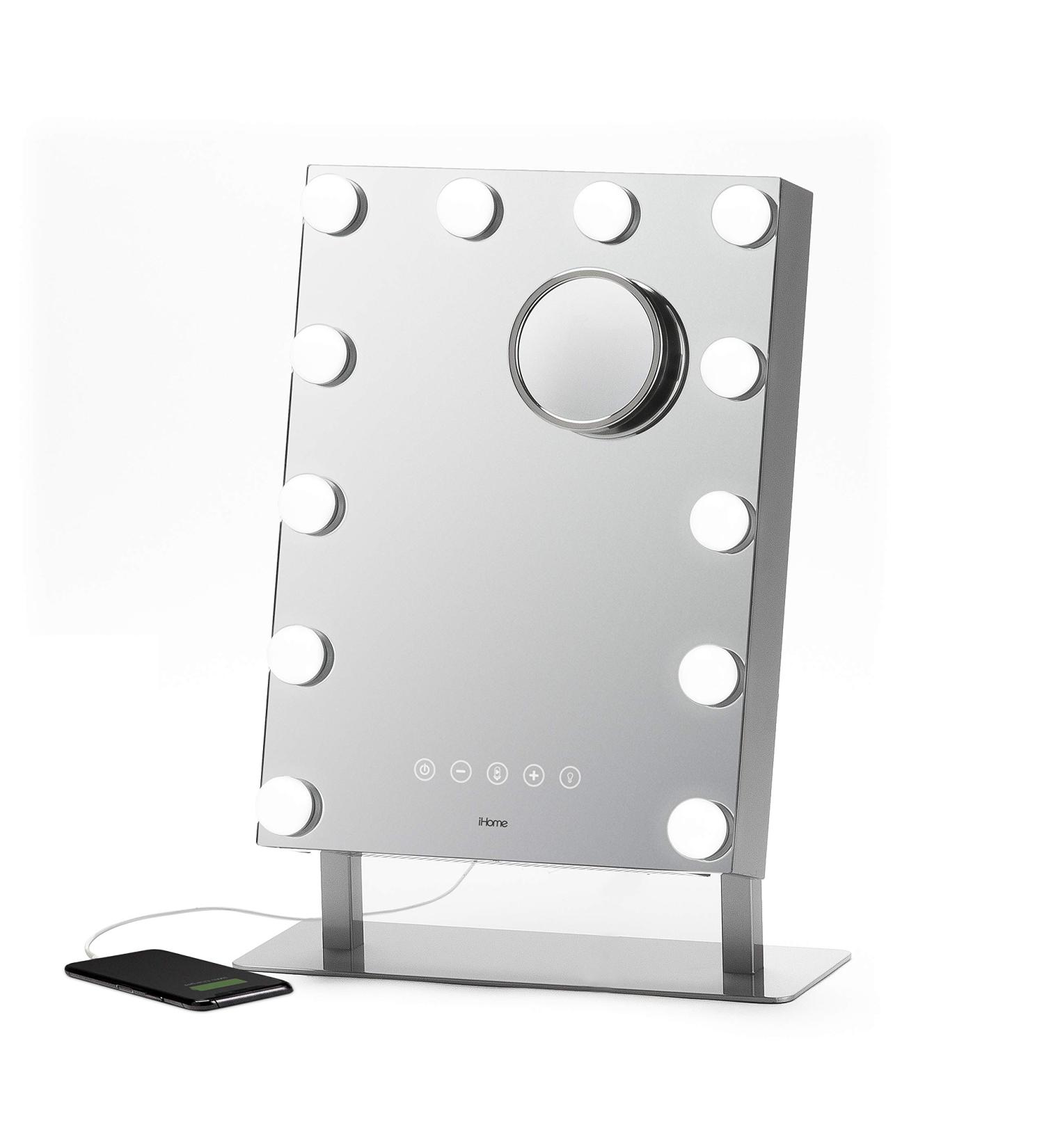 iHome Hollywood Vanity Mirror PRO with Bluetooth, Voice Control, USB Input & Speaker - 16x12 LED Makeup Mirror with Adjustable Lights & 10x Detail Mirror - Buy Online on GoSupps.com