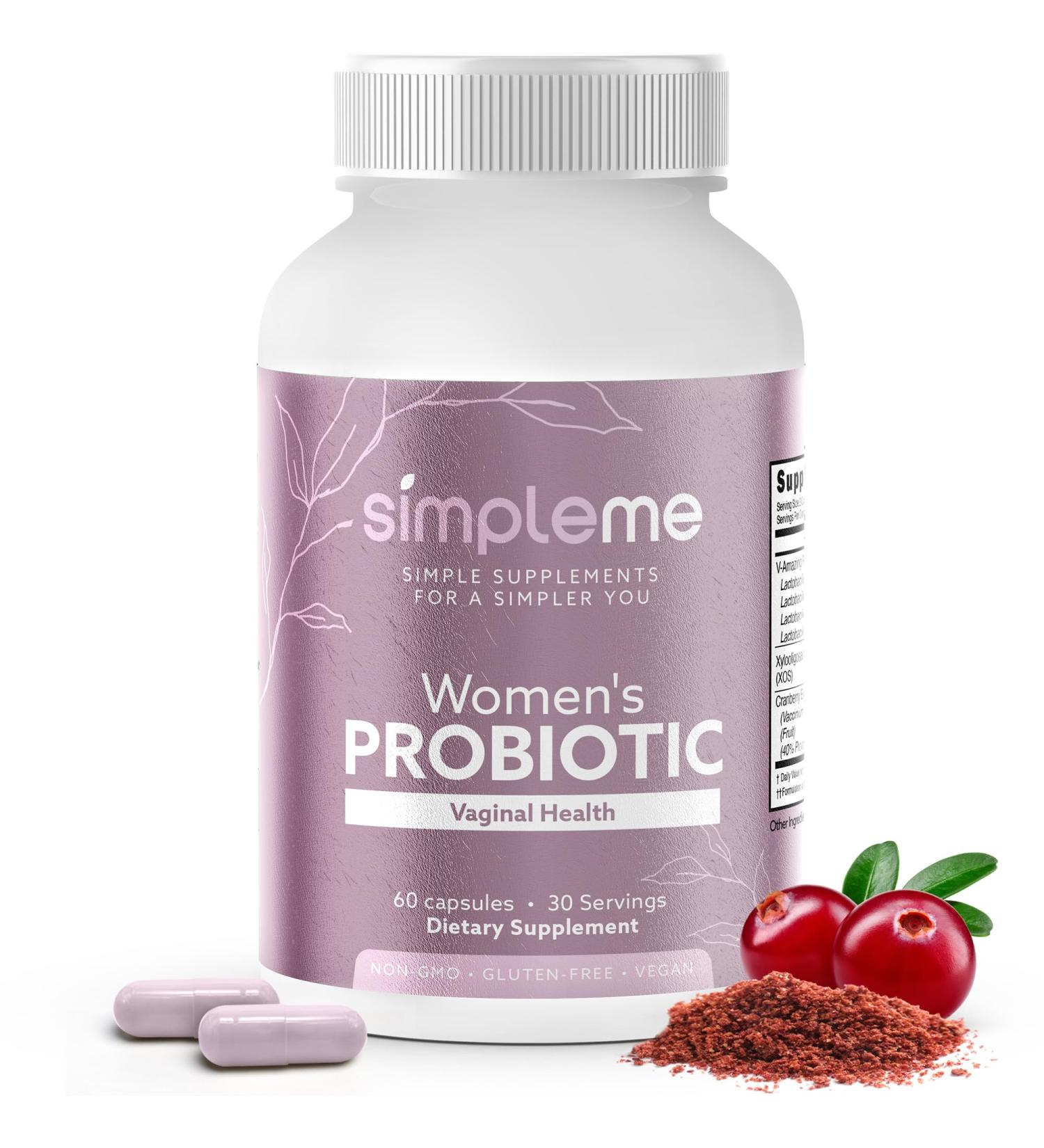 Simpleme Womens Probiotics with Prebiotics Cranberry - Vaginal Probiotics for Women - For pH Balance UTI Vaginal Health Gut Flora - Women's Probiotics Supplement Complex for Wellness - 60 Capsules - Buy Online on GoSupps.com
