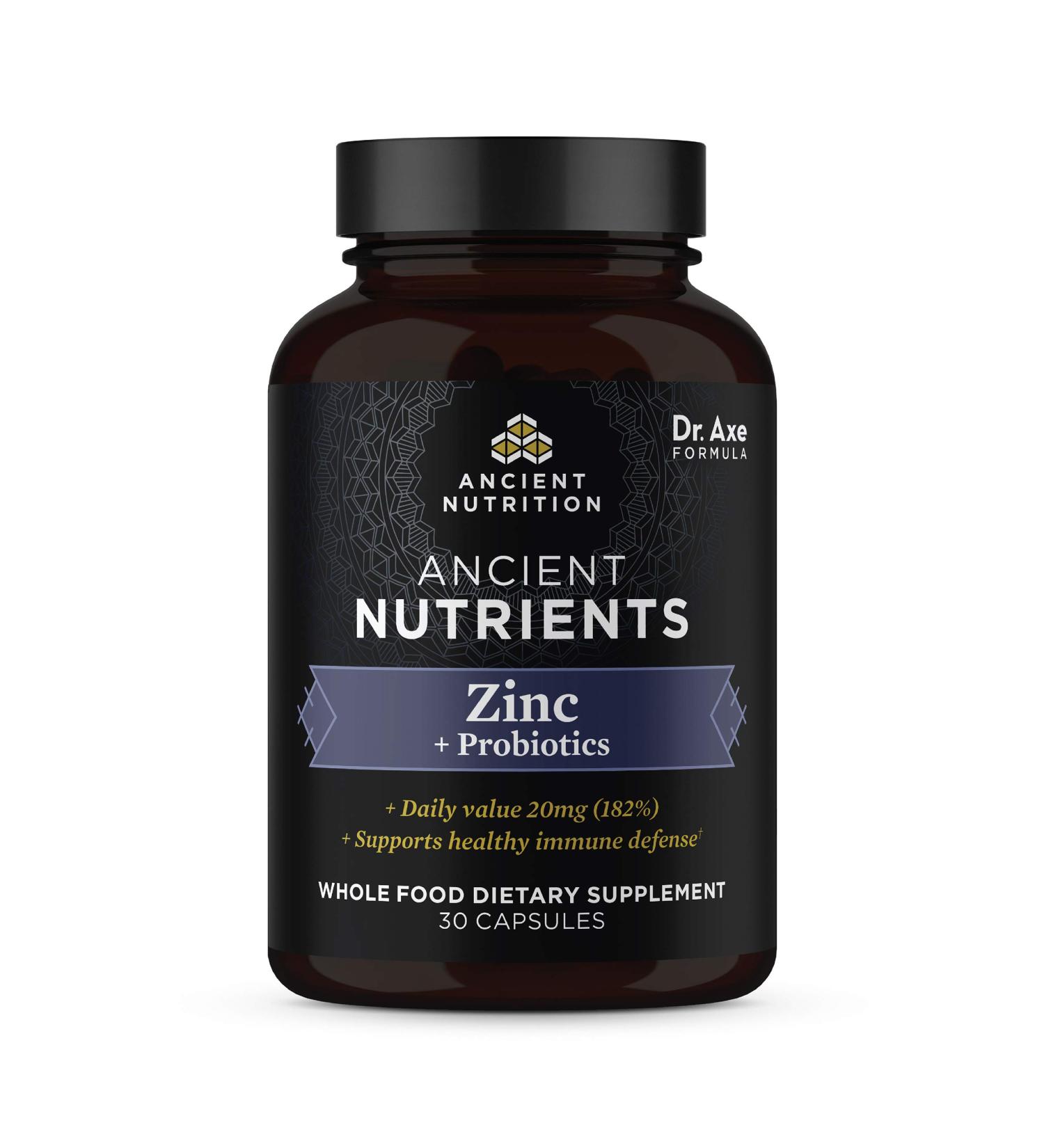 Ancient Nutrition Zinc + Probiotics - 30 Capsules | Dr. Axe | Immune Support & Gut Health - Buy Online on GoSupps.com