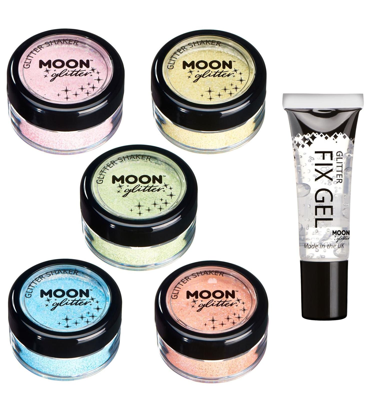 Pastel Glitter Shaker Set - 100% Cosmetic Glitter for Face Body Nails Hair & Lips - 5 Vibrant Colors - Moon Glitter 3G - Buy Online on GoSupps.com