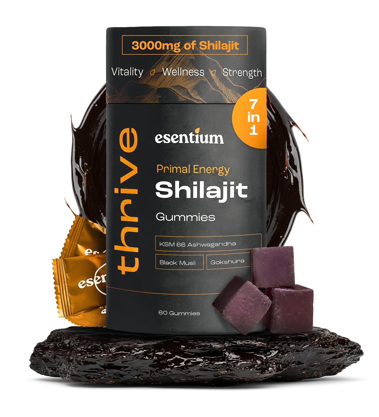 Gold Shilajit Gummies for Men - Pure Himalayan Natural Resin & Ashwagandha Black Musli Gokshura - Shilajit for Strength and Focus - 7-in-1 Shilajit Gummies - Buy Online on GoSupps.com