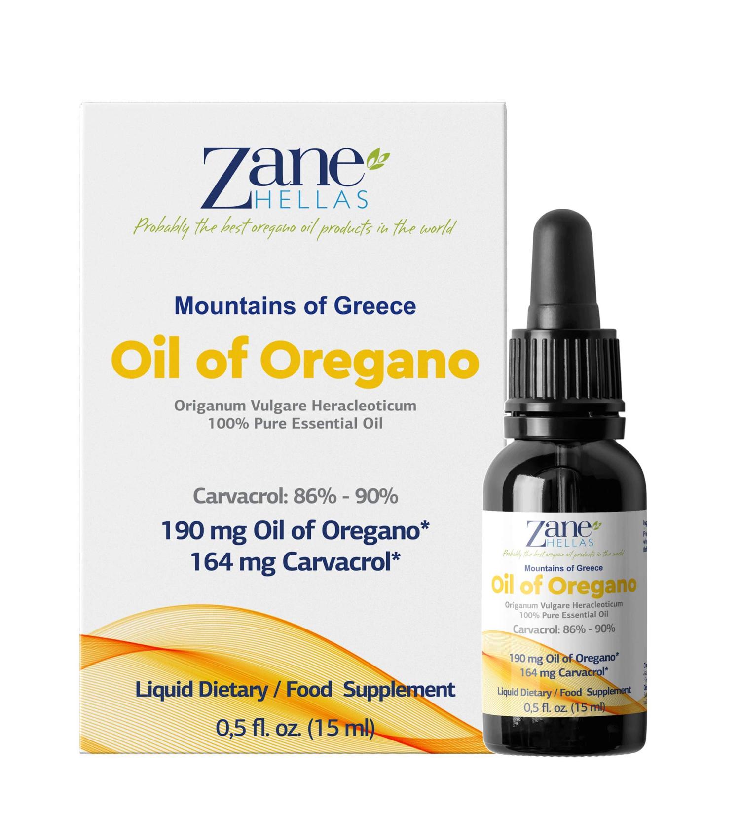 Zane Hellas 190mg Oregano Oil with 164mg Carvacrol - 100% Greek Undiluted Oil of Oregano - High Carvacrol Content - 0.5 fl. oz. (15ml) - Buy Online on GoSupps.com