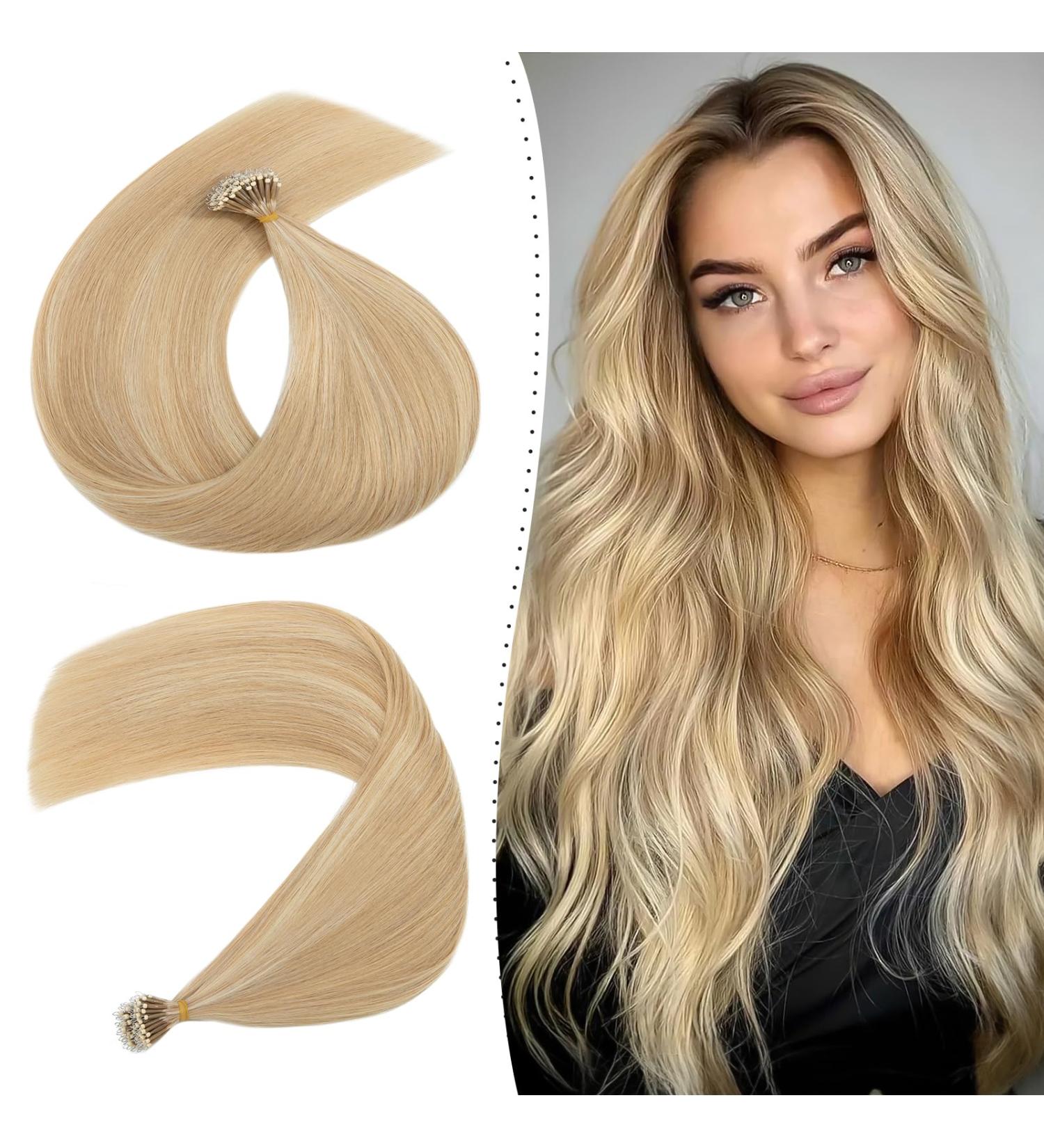 Nano Ring Hair Extensions 20inch 1g/s Pre Bonded 50g Nano Tip Bondings 100% Real Remy Human Hair #18P613 Ash Blonde&Bleach Blonde 20 Inch #18P613 Ash Blonde&Bleach Blonde - Buy Online on GoSupps.com