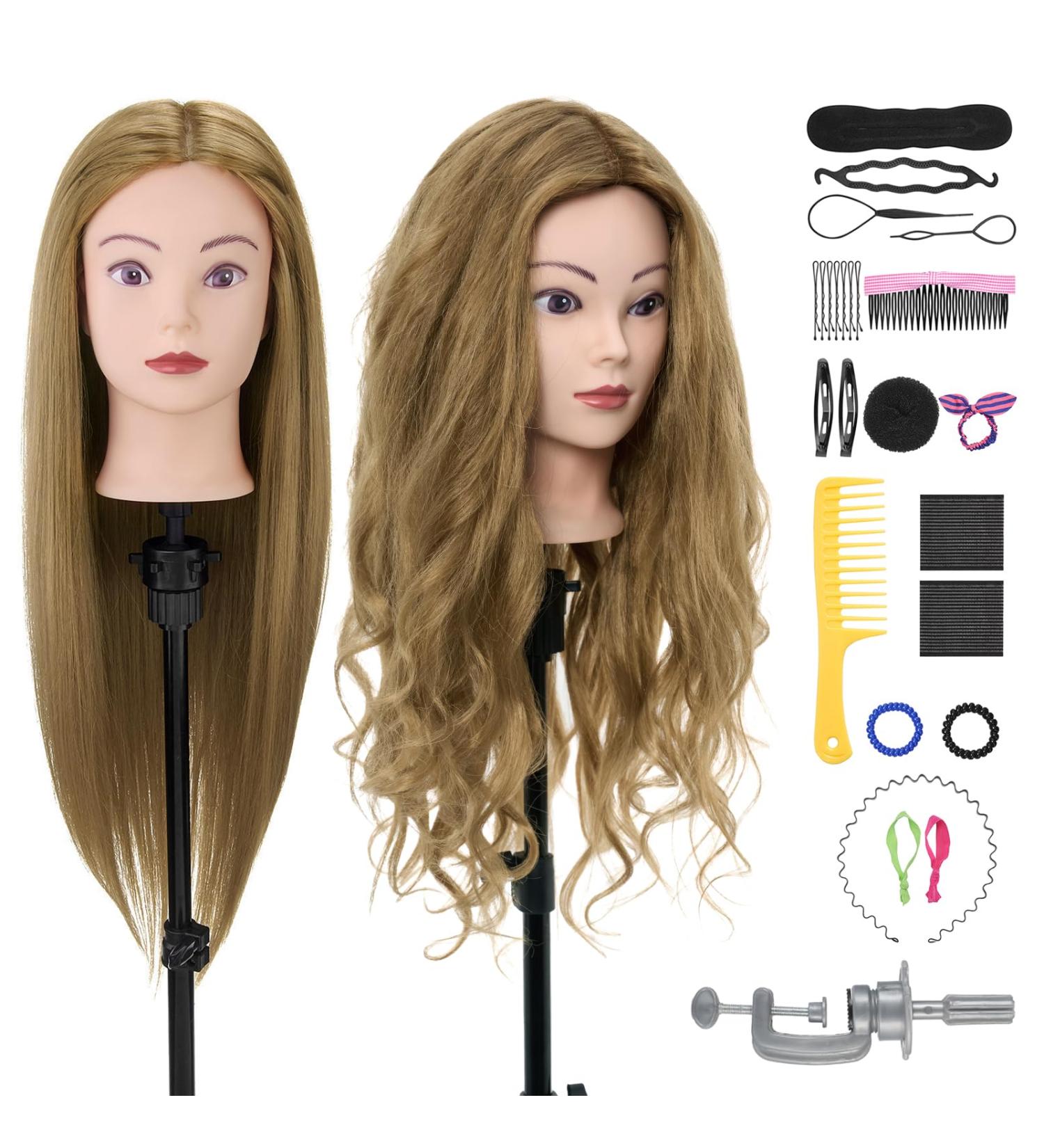 Buy Neverland 71cm Frisierkopf - 80% Real Hair Training Head for Hairdressers | Blonde DIY Hair Set with Holder - Buy Online on GoSupps.com