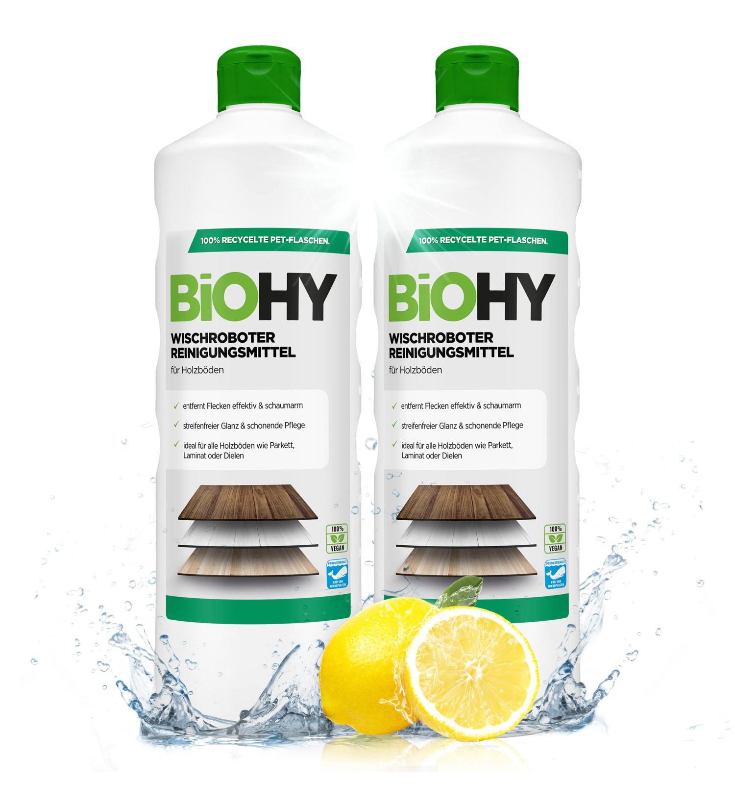 Biohy Wischroboter Cleaning Agent (2x1L) | Soil Cleaner for Wooden Floors | Laminate & Parquet Care | Strip-Free Shine | Low-Foam Concentrate - Buy Online on GoSupps.com