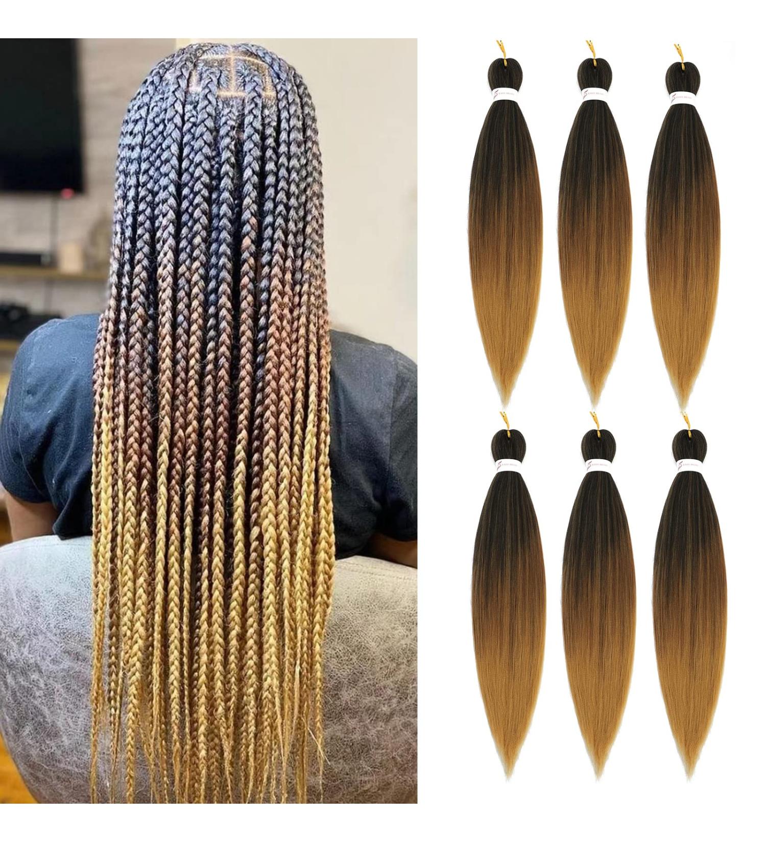 26 Pre Stretched Braiding Hair 6 Pack - Yaki Braiding Hair for Braids, Hot Water Setting, Synthetic Extensions (1b/30/27) - 26 Inch - Buy Online on GoSupps.com