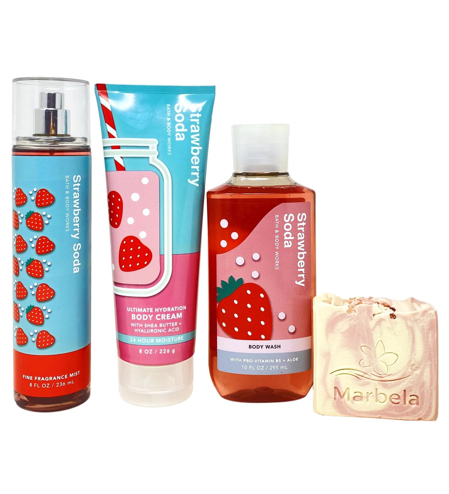 Bath & Body Works Strawberry Soda 3 Piece Bundle - Fragrance Mist - Body Cream and Body Wash - with a Himalayan Salts Springs Bar Soap - Full Size - Buy Online on GoSupps.com
