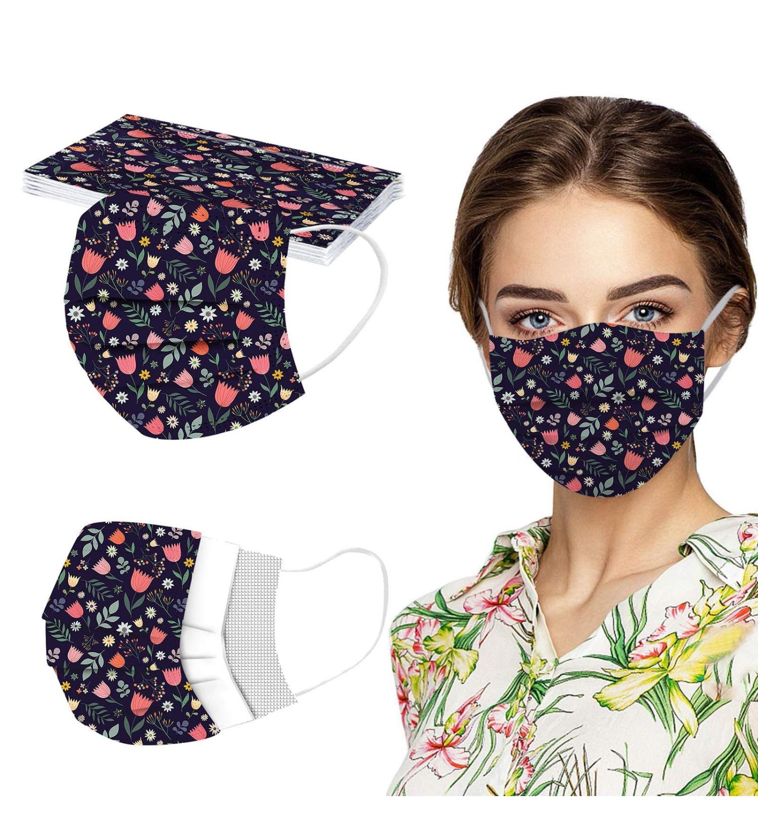 10PC Disposable Face_Masks Flower Print 3 Ply Breathable Face_Cover Flower Women Fashion Face Covering Protections Multicolor-2 As shown - Buy Online on GoSupps.com