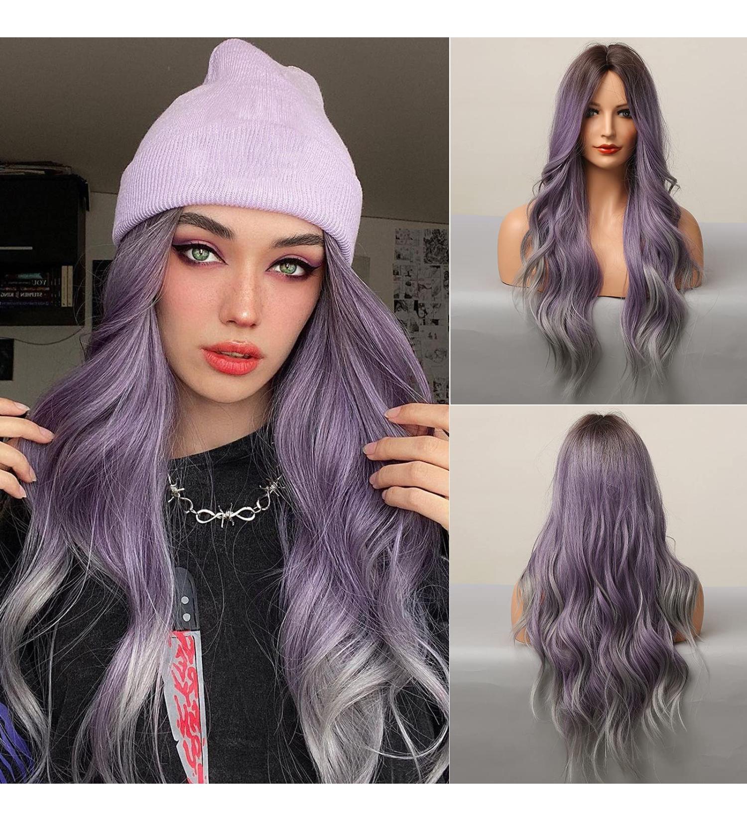 YUSHU Long Purple Ombre Wig 26 Inch - Heat Resistant Synthetic Wavy Colored Wig for Women - Perfect for Daily Wear, Parties, and Cosplay - Buy Online on GoSupps.com