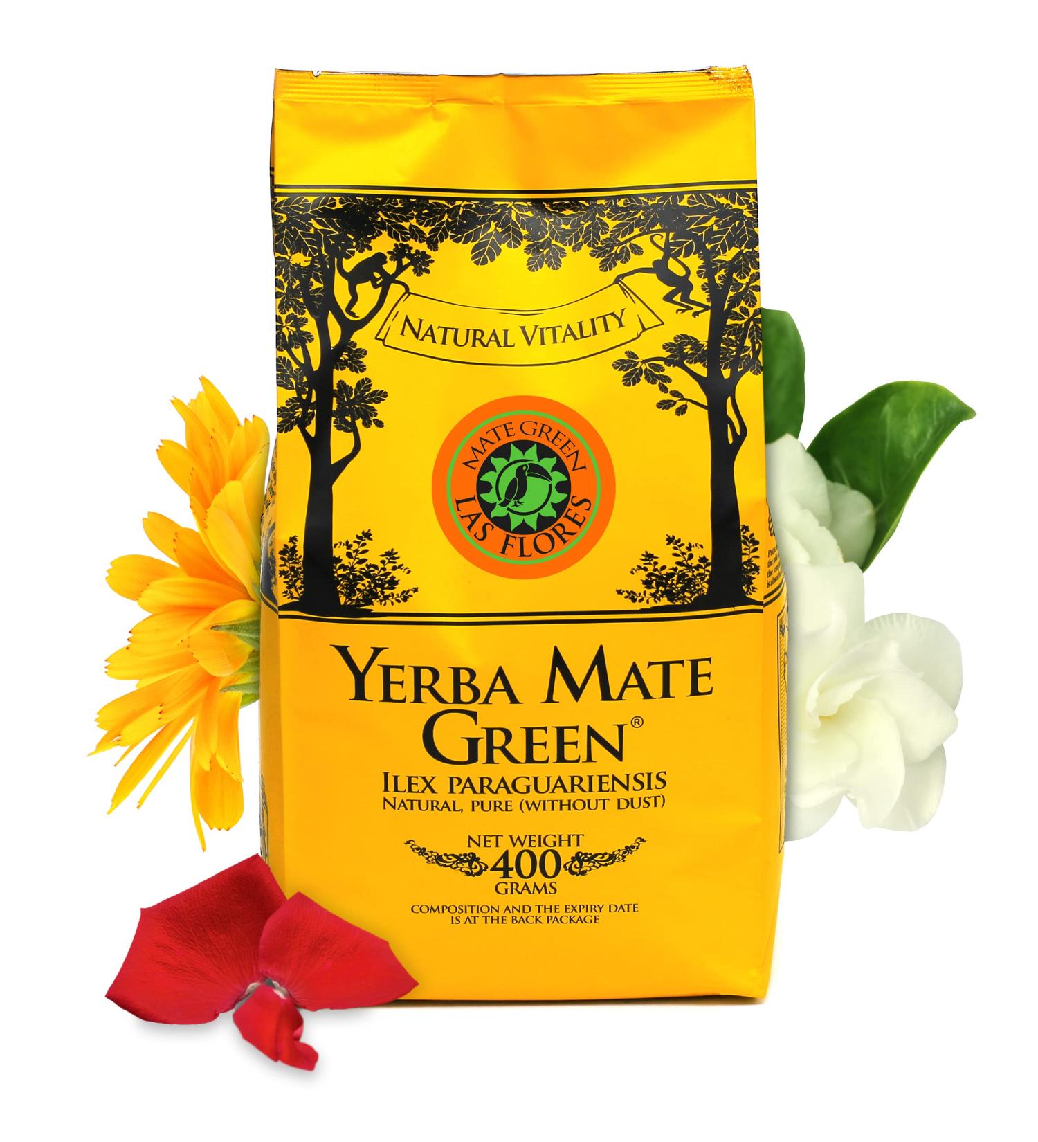Yerba Mate Green Las Flores 400g | Refreshing Brazilian Mate Tea with Marigold Cornflower Jasmine & Rose | Shop Internationally - Buy Online on GoSupps.com