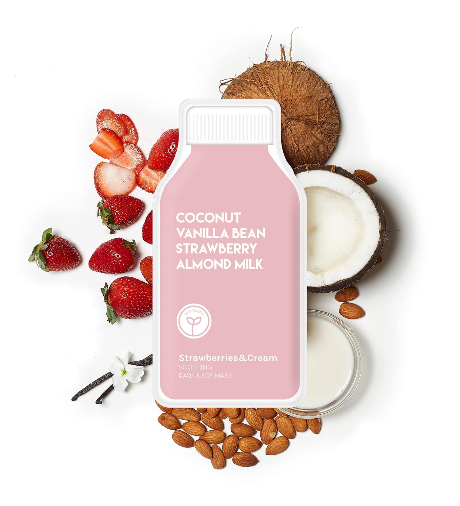 ESW Beauty Strawberries & Cream - Soothing Raw Juice Face Mask (6-Pack) - Calming with Coconut Vanilla Bean Almond Milk & Strawberry for Sensitive Skin - Reduces Redness & Nourishes Strawberries & Cream 6 Count (Pack of 1) - Buy Online on GoSupps.com