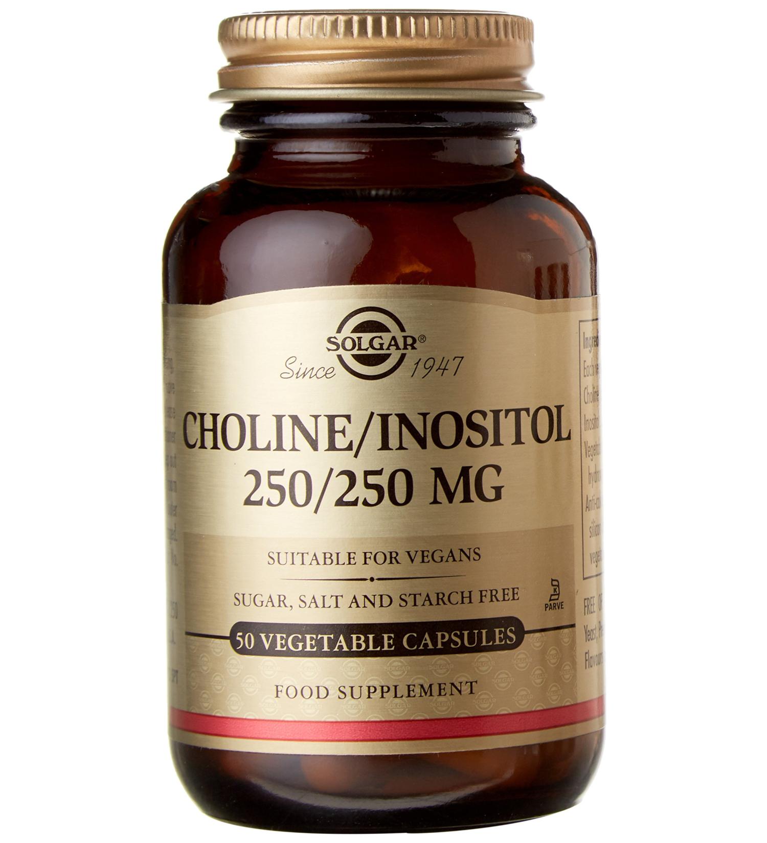 Solgar Choline/Inositol 250/250 mg Vegetable Capsules - 50 Vegicaps - Buy Online on GoSupps.com