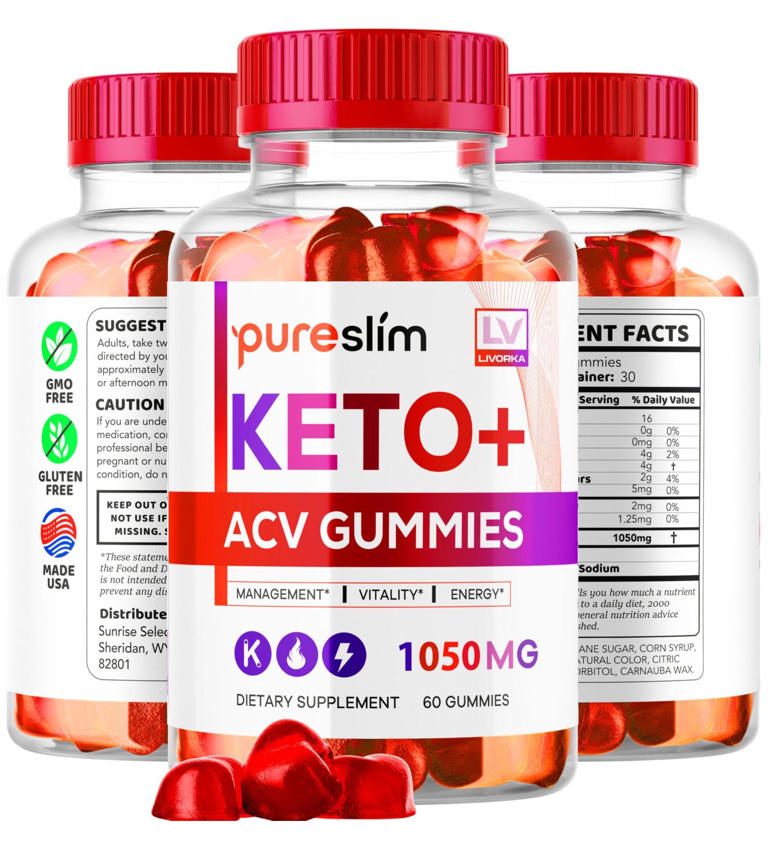 3 Pack - PureSlim KetoACV Gummies 1050MG Supplement Advanced Formula 180 Gummies for 3 Months