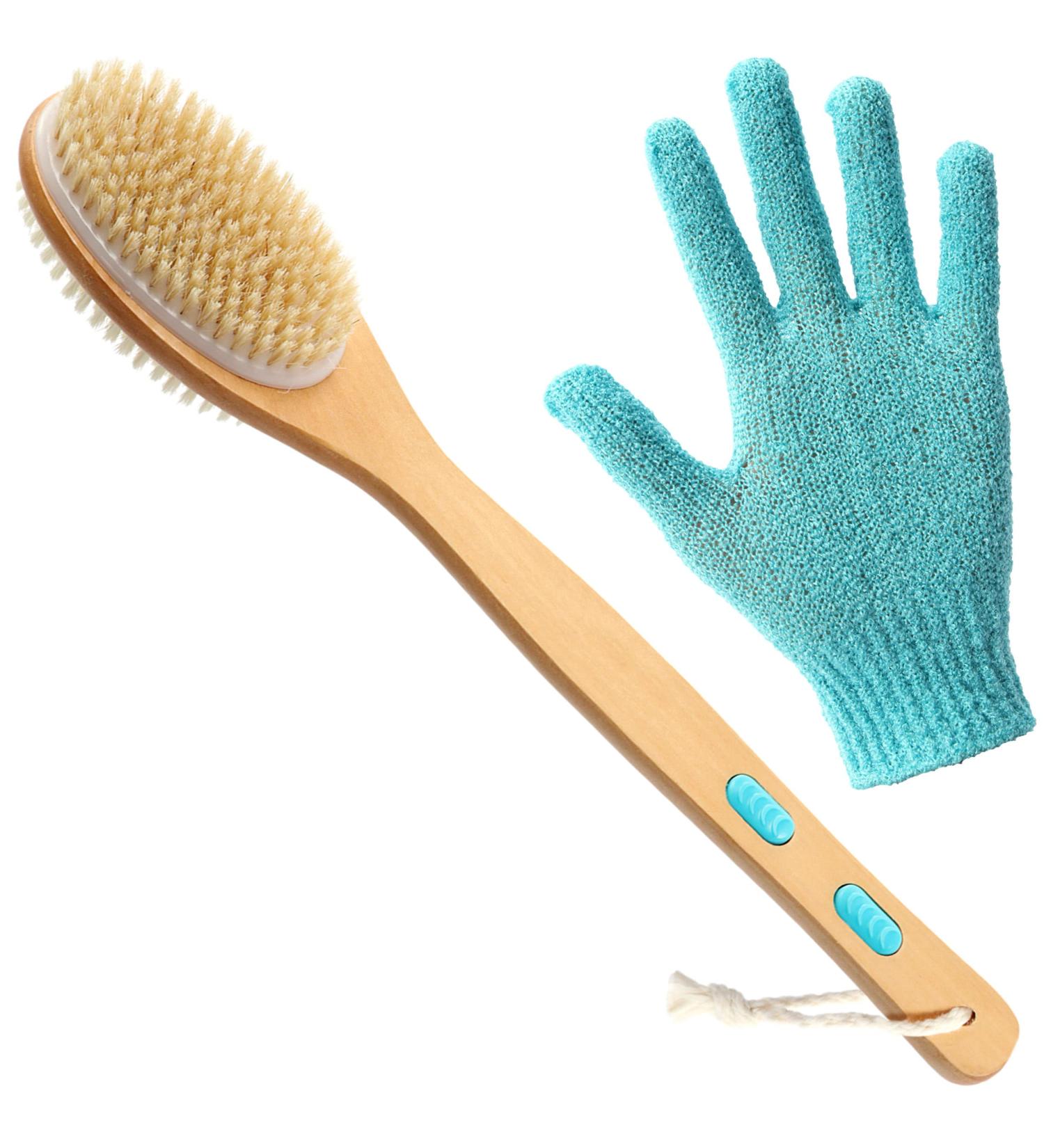 Long Handled Two-Sided Shower Back Brush with Hard and Soft Bristles - Body Scrubber and Exfoliating Glove - Buy Online on GoSupps.com