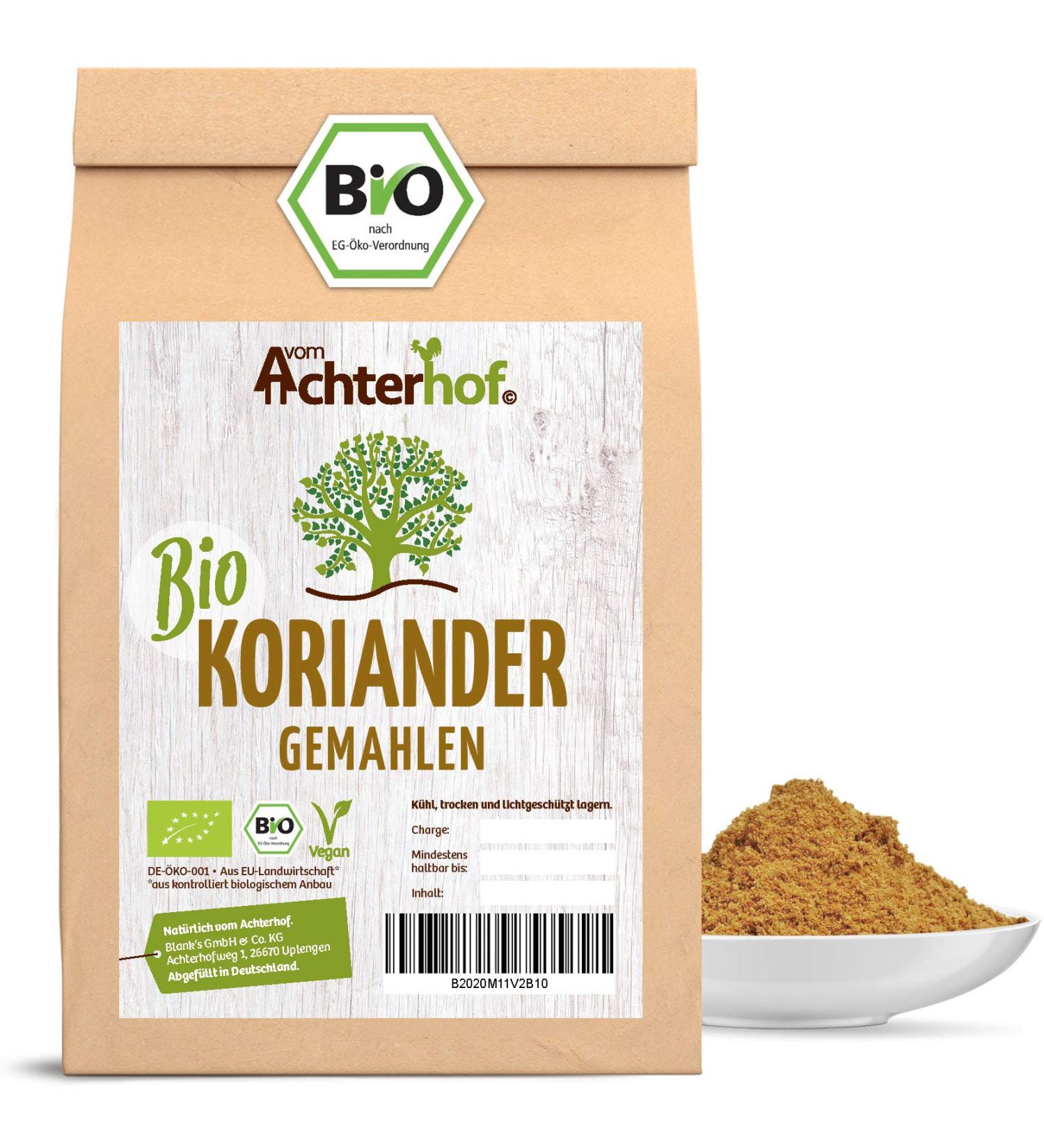 Organic Ground Coriander Powder 250g | Finely Ground Coriander Seeds | Spicy & Nutty Flavor | Achterhof Quality - Buy Online on GoSupps.com