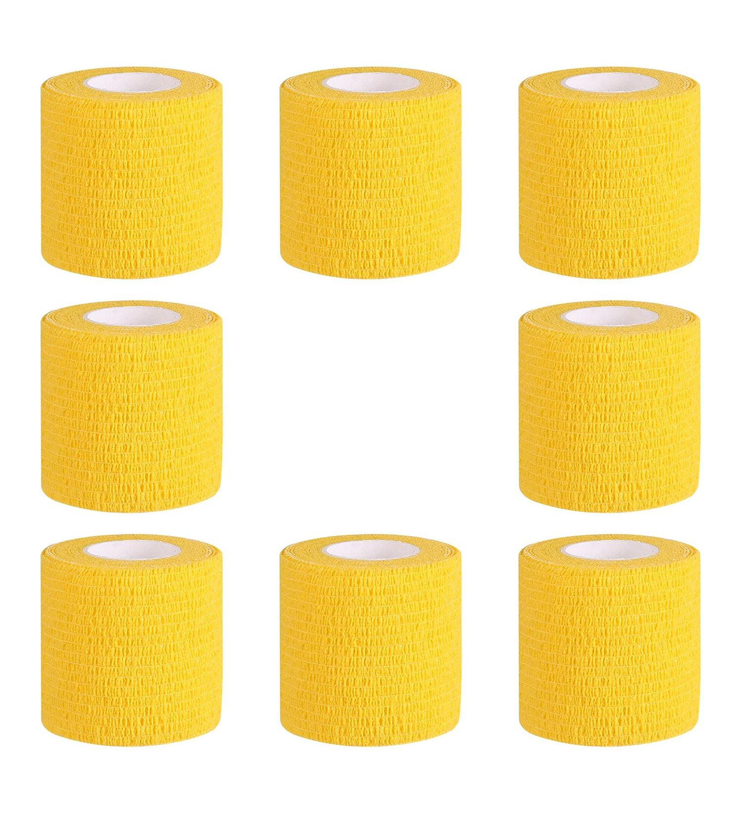 Bandage Wrap 8 Pack - 2 x 5 Yards, Self-Adhesive Cohesive Bandage for Sports Injuries - Yellow - Buy Online on GoSupps.com