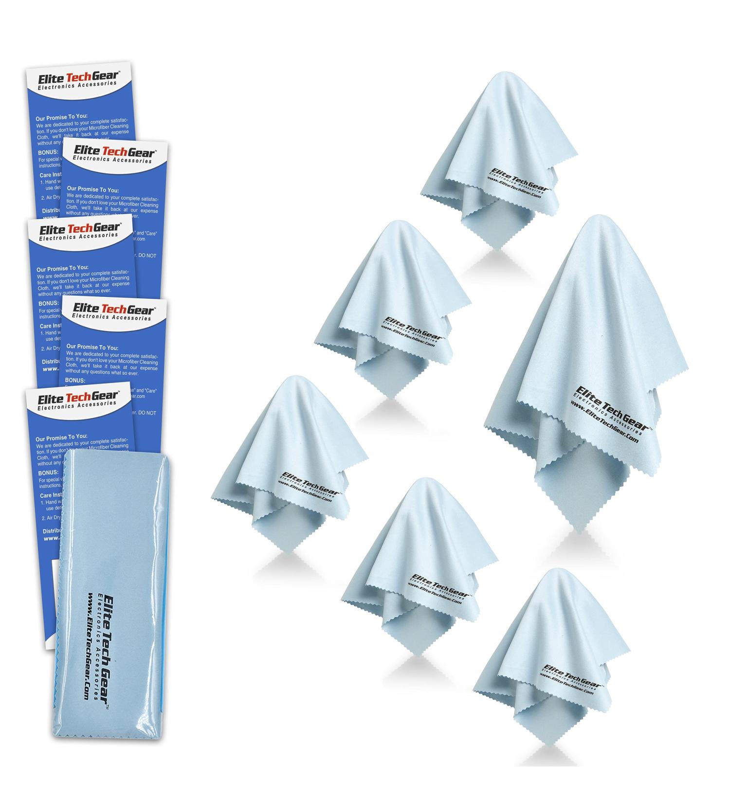 EliteTechGear Microfiber Cleaning Cloths (6 Pack) - Ideal for Eyeglasses, LCD Screens, Tablets - 5 Large 6x7inch & 1 Oversized 12x12inch - Buy Online on GoSupps.com
