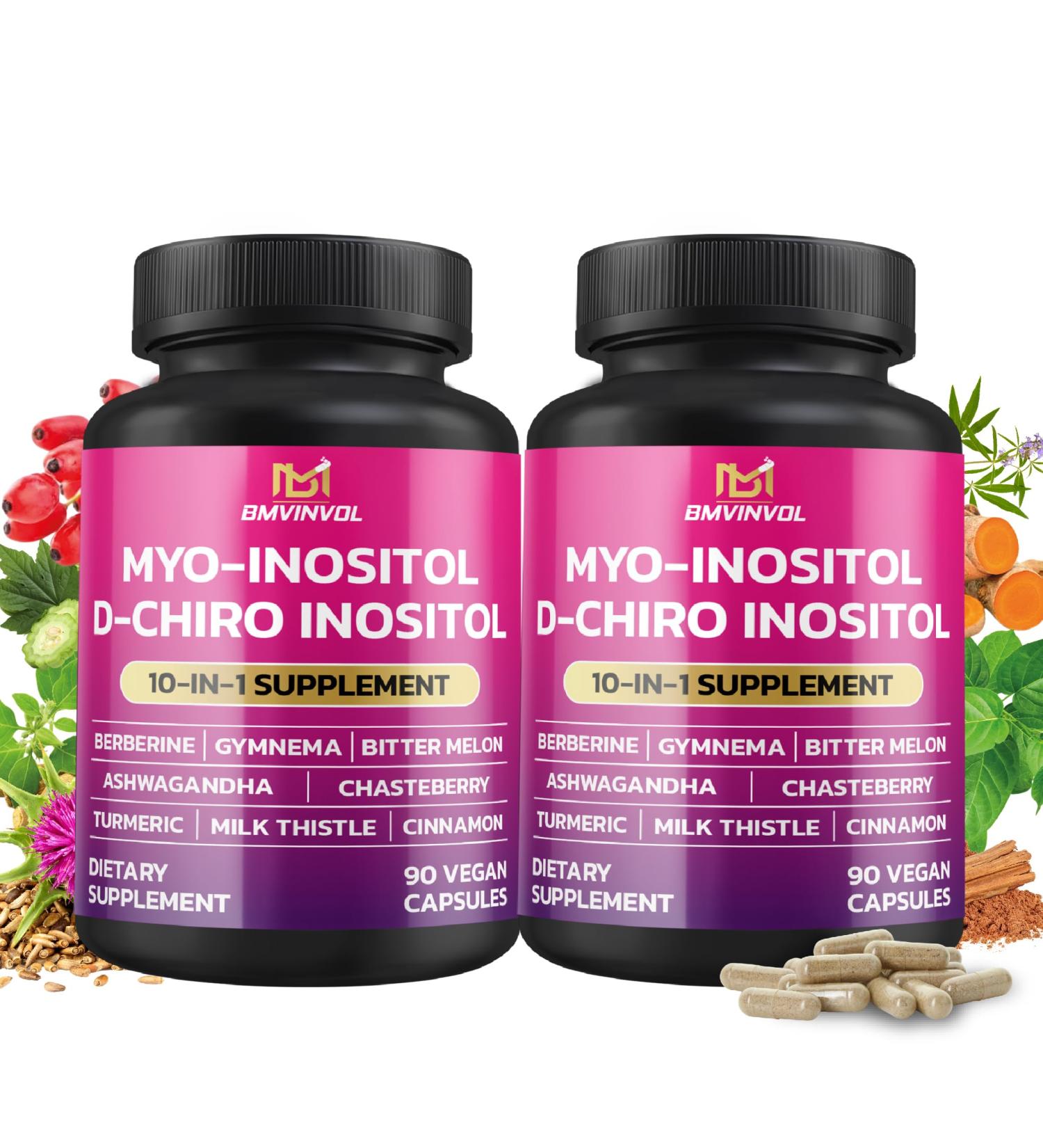 BMVINVOL 2 Pack Inositol Supplement-Myo-Inositol and D-Chiro Inositol Ideal 40:1 Ratio - Plus Berberine Cinnamon Ashwagandha+5 More-60 Day Supply - Buy Online on GoSupps.com