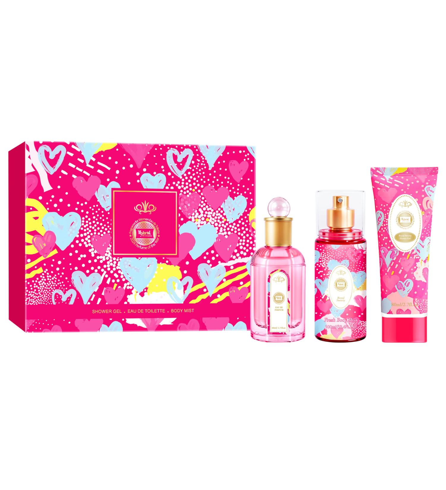 Hybrid & Company Women Pink Heart 3 Pcs Gift Set 50ml-Perfume&100ml-Mist&80ml-Shower Gel - Buy Online on GoSupps.com