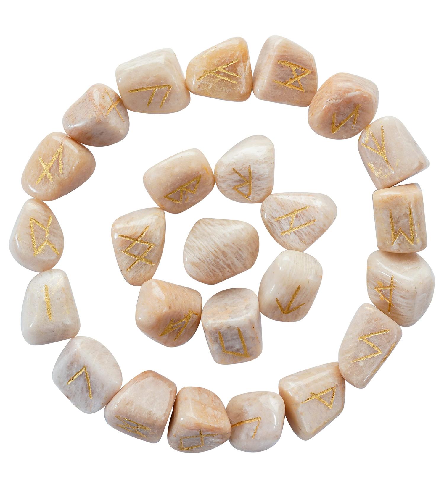 Crocon Red Moonstone Elder Futhark Rune Set | 25 Pcs Tumbled Gemstone Runes for Divination and Healing | Chakra Reiki | Includes Pouch | 20-25mm - Buy Online on GoSupps.com