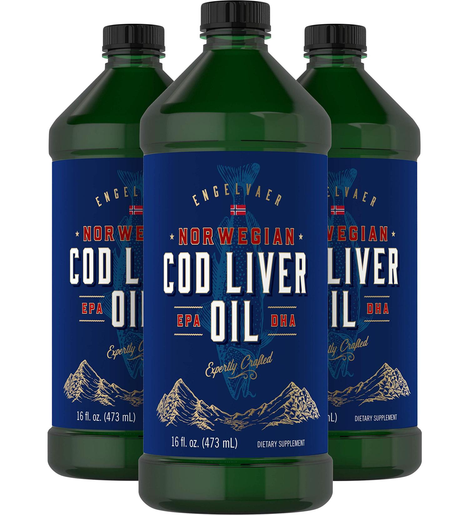 Carlyle Cod Liver Oil Norwegian Liquid 16 fl oz - Pack of 3 Bottles | Non-GMO & Gluten Free - Buy Online on GoSupps.com