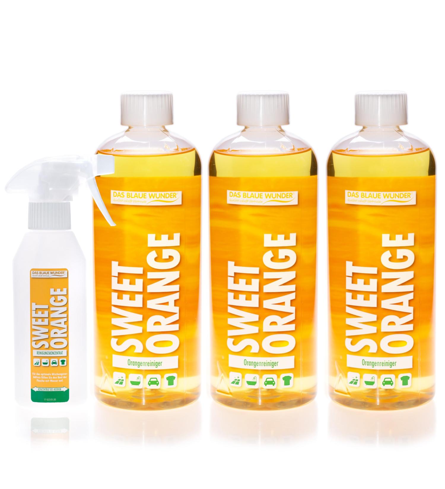 Blue Miracle Orange Concentrate | Universal Cleaner & Fat Remover | 3 x 750 ml | Floor Bathroom & Kitchen Cleaner with Spray Bottle - Buy Online on GoSupps.com