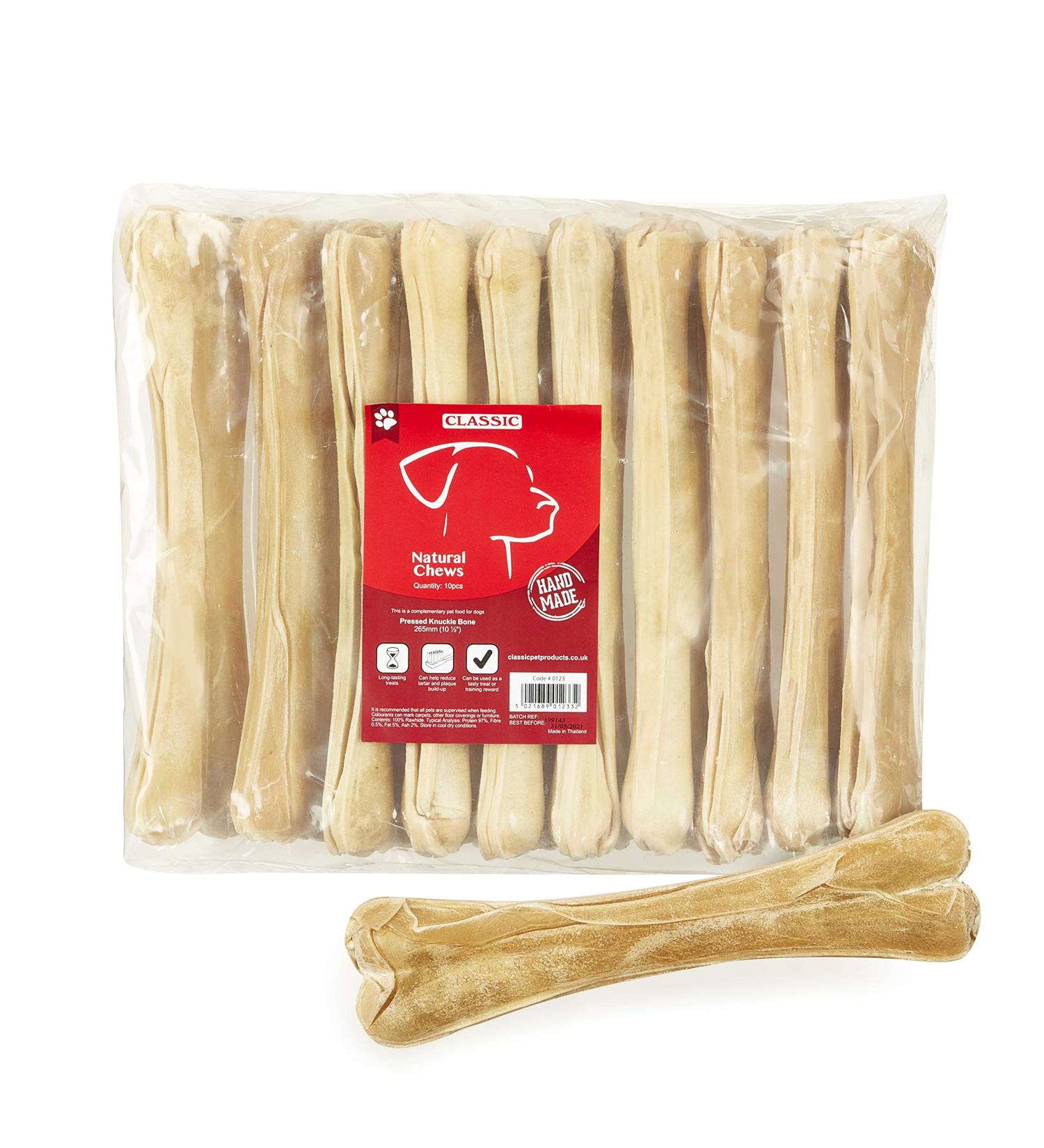 Classic Pet Products Rawhide Pressed Knuckle Bone for Dogs 265 mm Pack of 10 - Buy Online on GoSupps.com