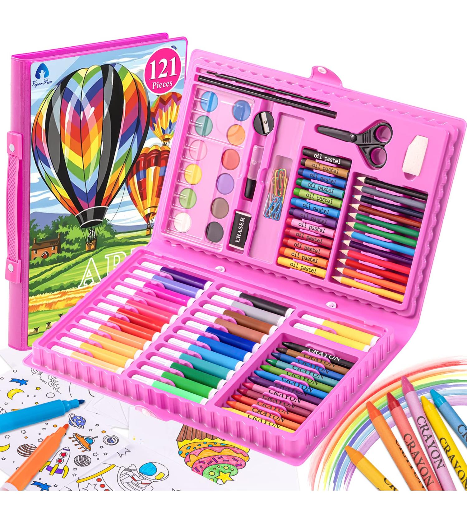 VigorFun Art Kit for Kids - Drawing & Painting Supplies Set with Oil Pastels, Crayons, Colored Pencils, and Watercolor Cakes in Pink Case - Ideal Gifts for Girls, Boys, and Teens - Buy Online on GoSupps.com