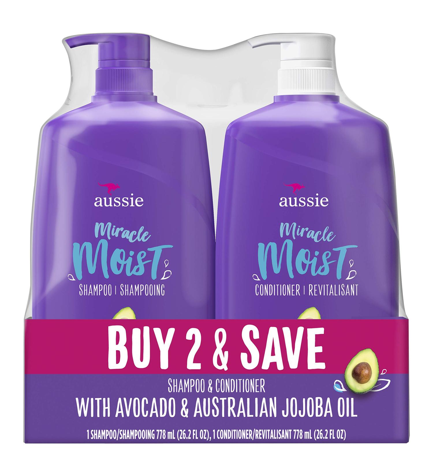 Aussie Miracle Moist Shampoo & Conditioner 26.2 Fl Oz (Pack of 2) - Hydrating Hair Care Set - Buy Online on GoSupps.com
