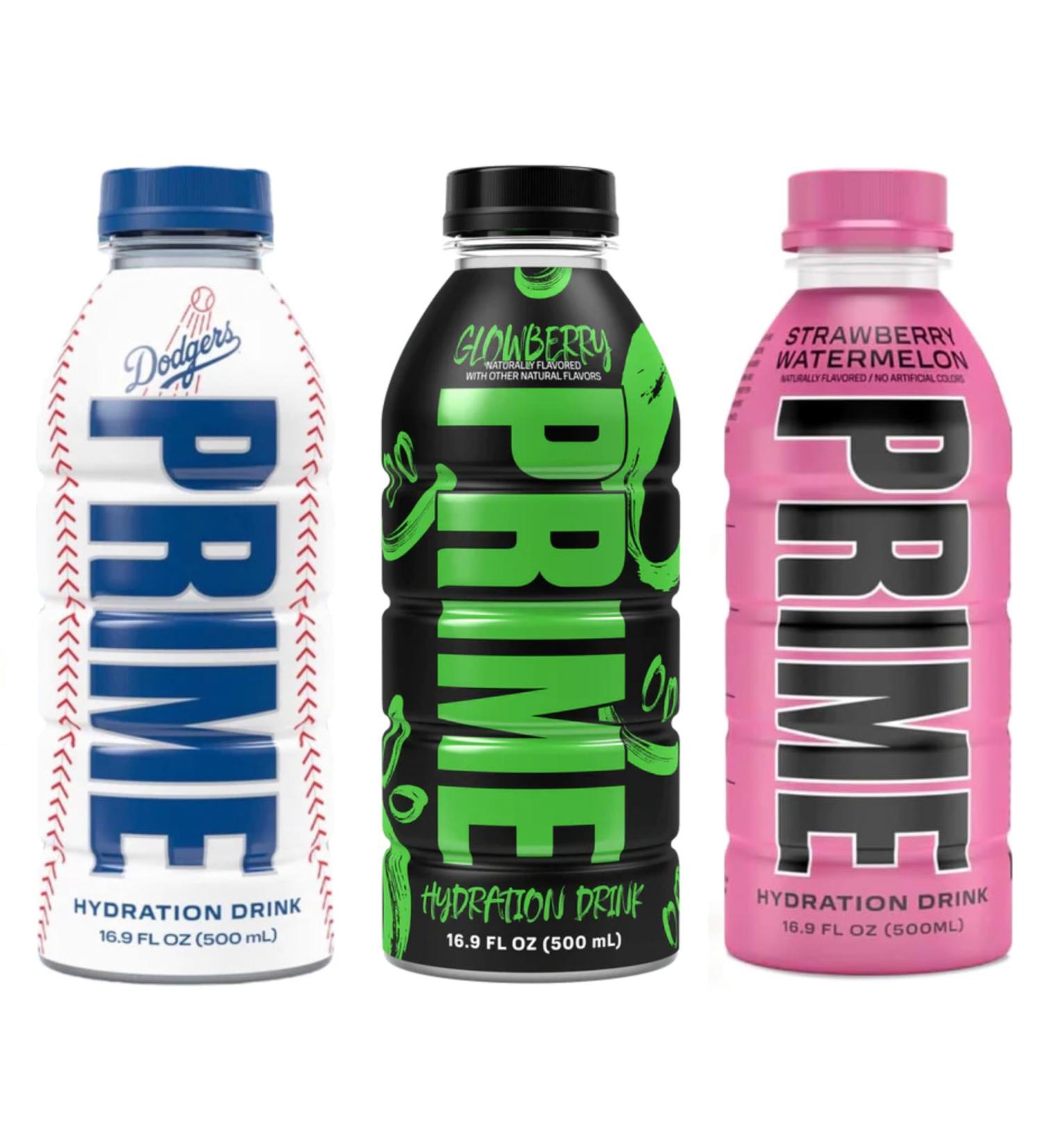 PRIME Hydration Sports Drink by Logan Paul & KSI - Los Angeles (LA) Dodgers + Glowberry + Strawberry Watermelon - 500ml Bottle - Buy Online on GoSupps.com