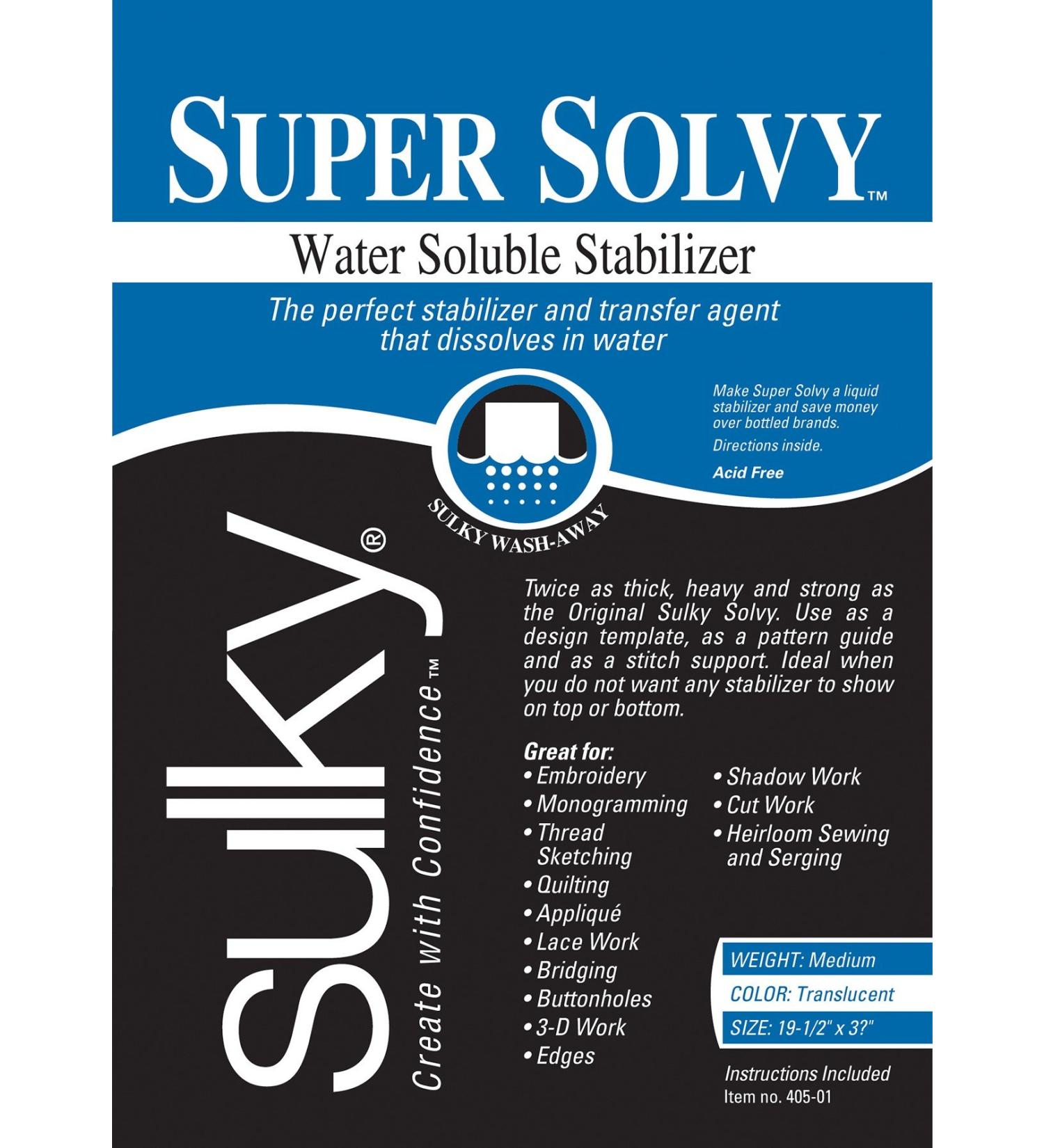 Sulky 102122 Super Solvy Water-Soluble Stabilizer, 19.5"X36"