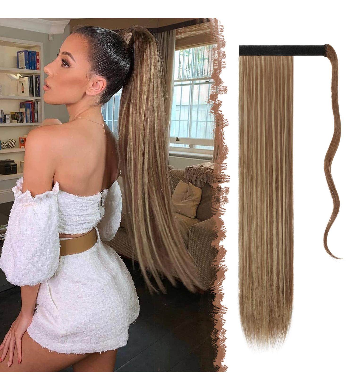 FESHFEN Long Wrap Around Ponytail Extension 28 Inch | Synthetic Hair Clip in Hairpiece for Women Girls | 12H24 Brown & Blonde - Buy Online on GoSupps.com