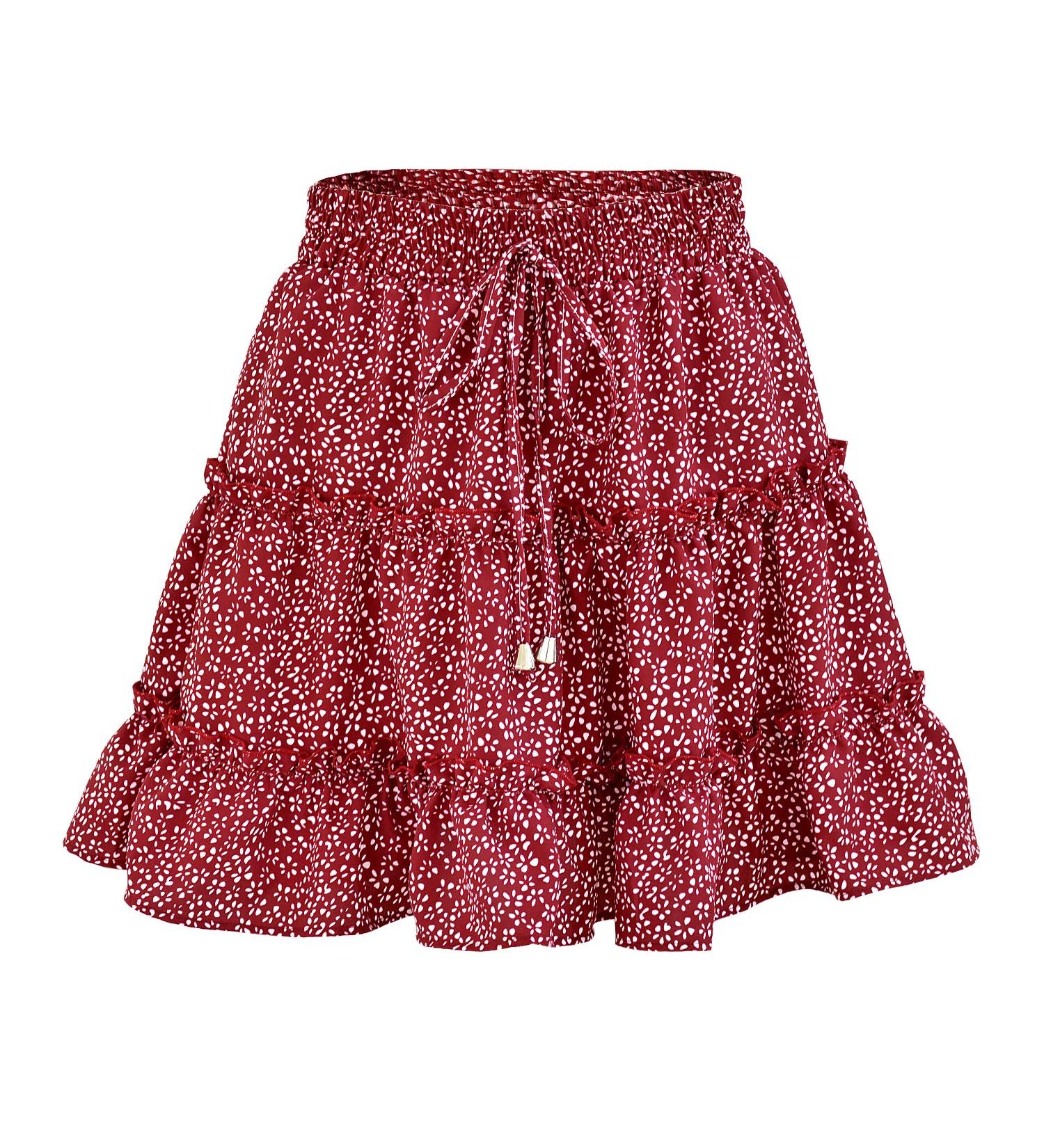 LAEMILIA Womens Elastic Waist Flared Floral Print Mini Skater Skirt - Red - Buy Online on GoSupps.com