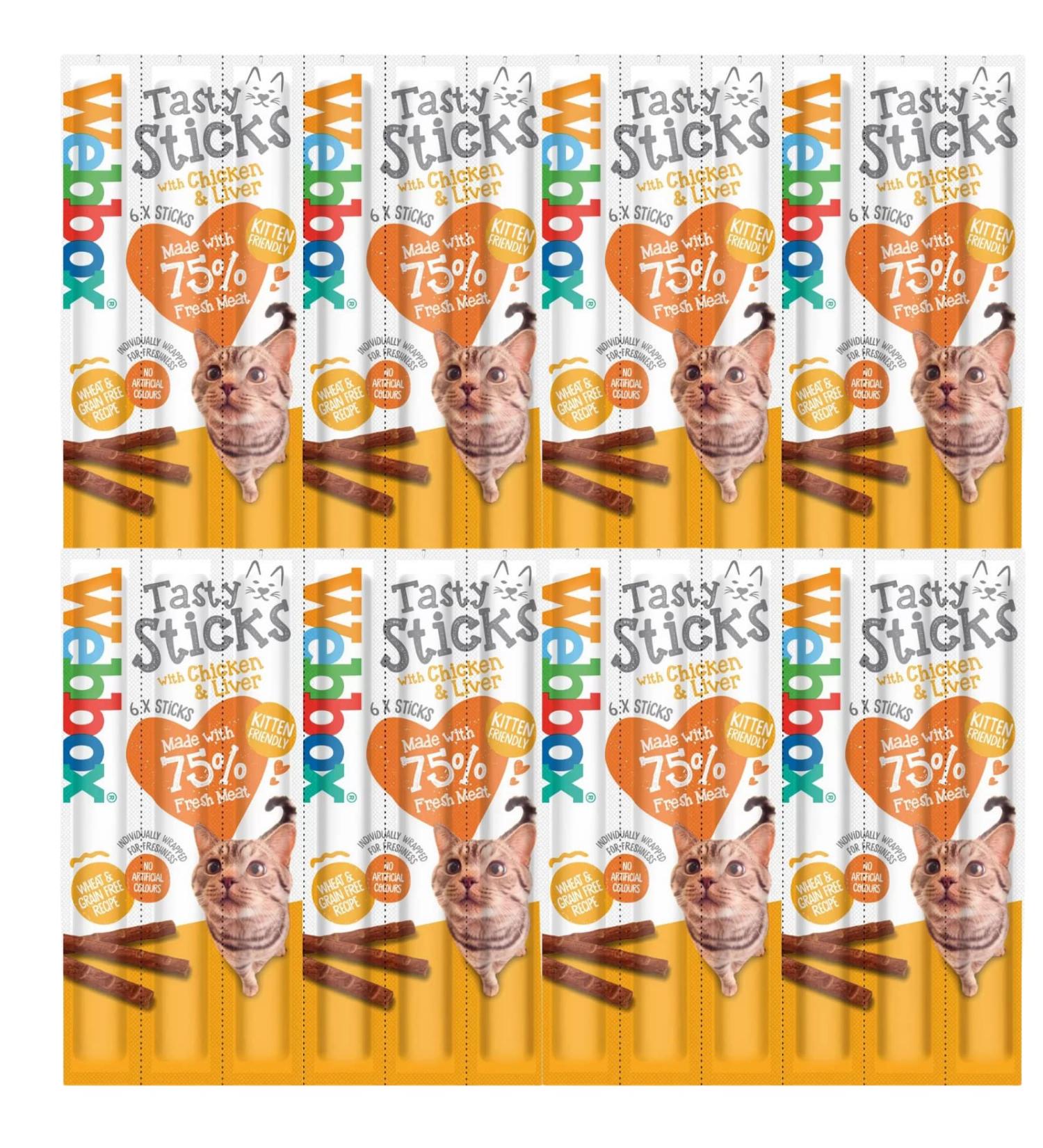 4 Packs Of Tasty Cat Treat Sticks with Chicken & Liver (6 Sticks Per Pack 4 total Units). Made With 75% Fresh Meat Wheat & Grain Free Recipe and Kitten Friendly - Buy Online on GoSupps.com