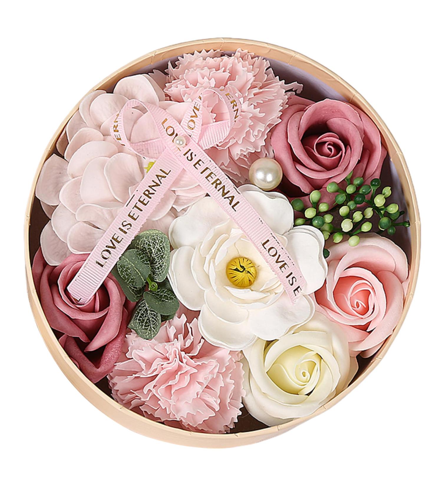 Romantic Soap Flowers Gift Box - Perfect Mother's Day Valentine's & Anniversary Gifts for Women | Round Bath Roses with Greeting Card - Buy Online on GoSupps.com