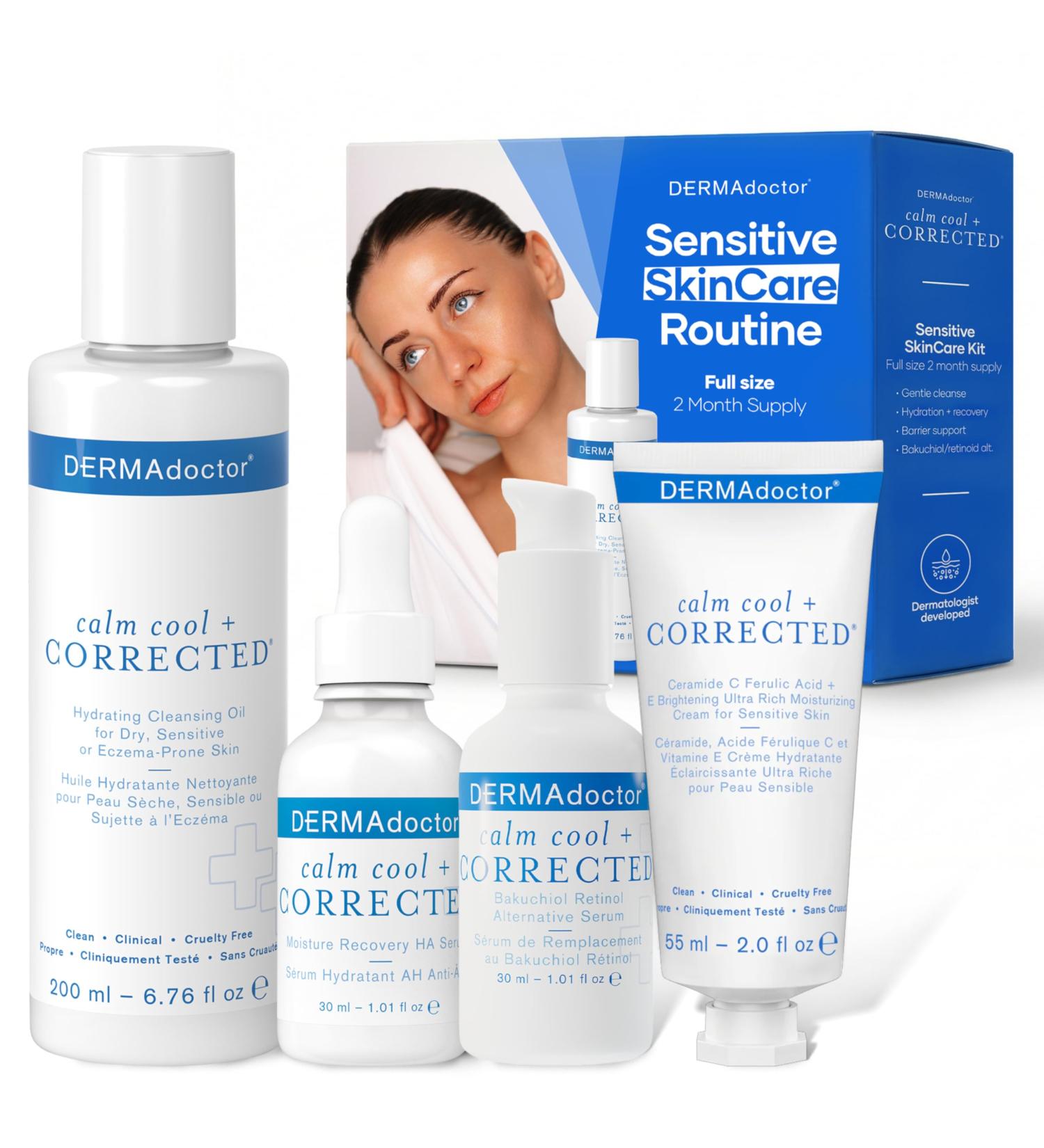 DERMAdoctor Dermatologist Formulated Skincare Set Cleansing Oil Hyaluronic Acid & Niacinamide Serum Bakuchiol Anti Aging Serum Vitamin C Ceramide Barrier Moisturizer for Sensitive Skin - Buy Online on GoSupps.com